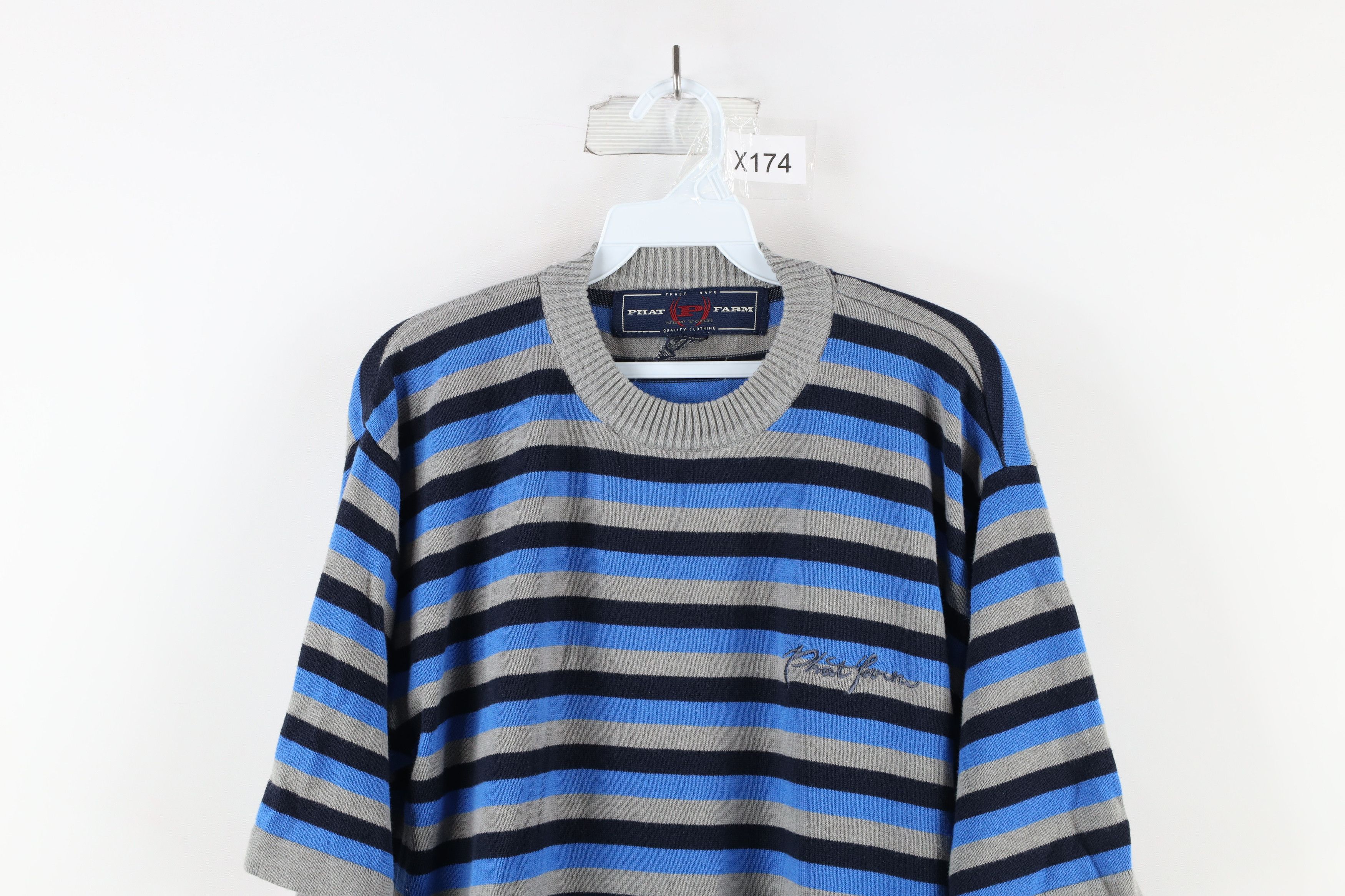 Phat Farm × Vintage Vintage Phat Farm Fit Striped Knit Short Sleeve Sweater Size US L / EU 52-54 / 3 - 2 Thumbnail