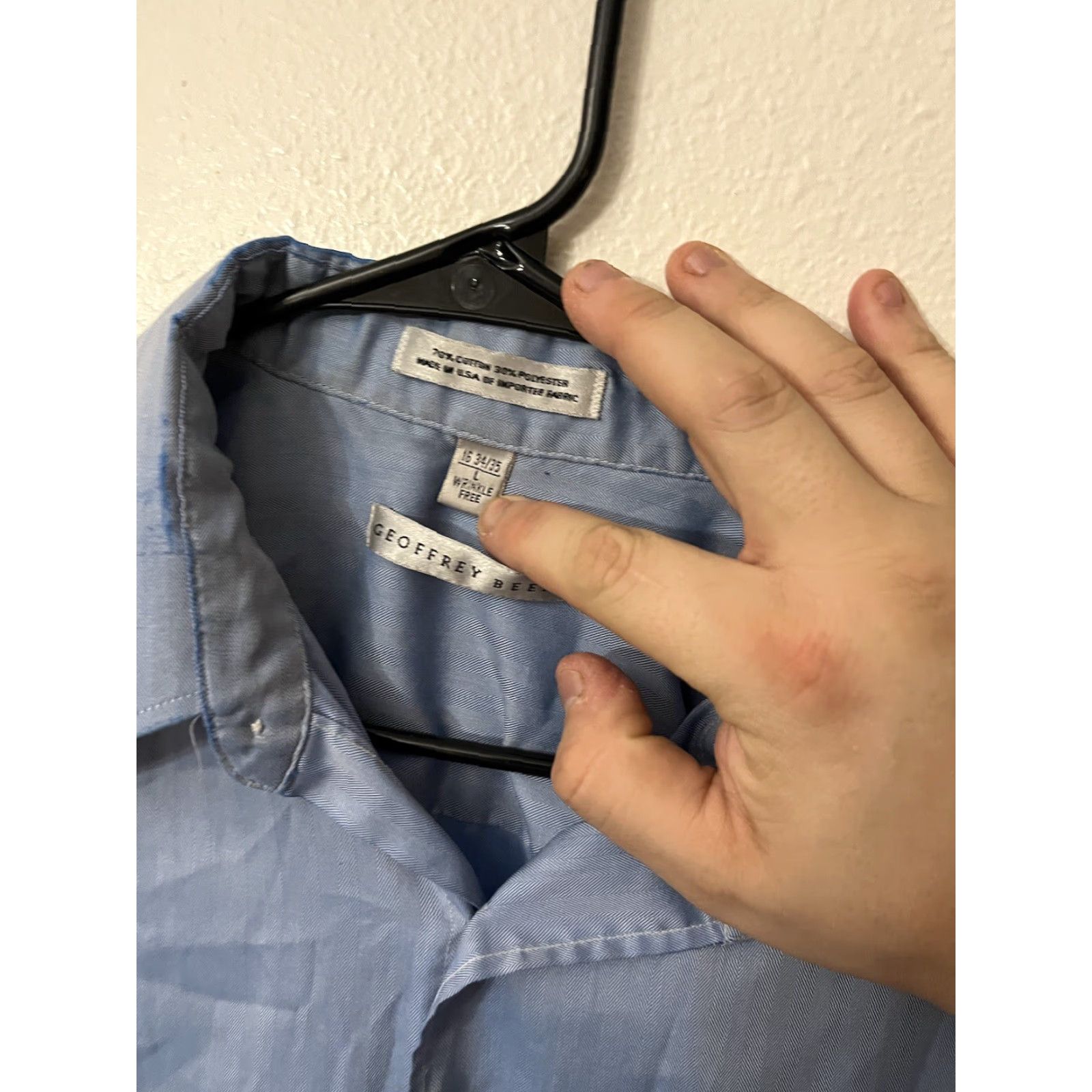 Geoffrey Beene Geoffrey Beene Shirt Mens Large Cotton Blend Button Down Blue Size 42R - 3 Thumbnail