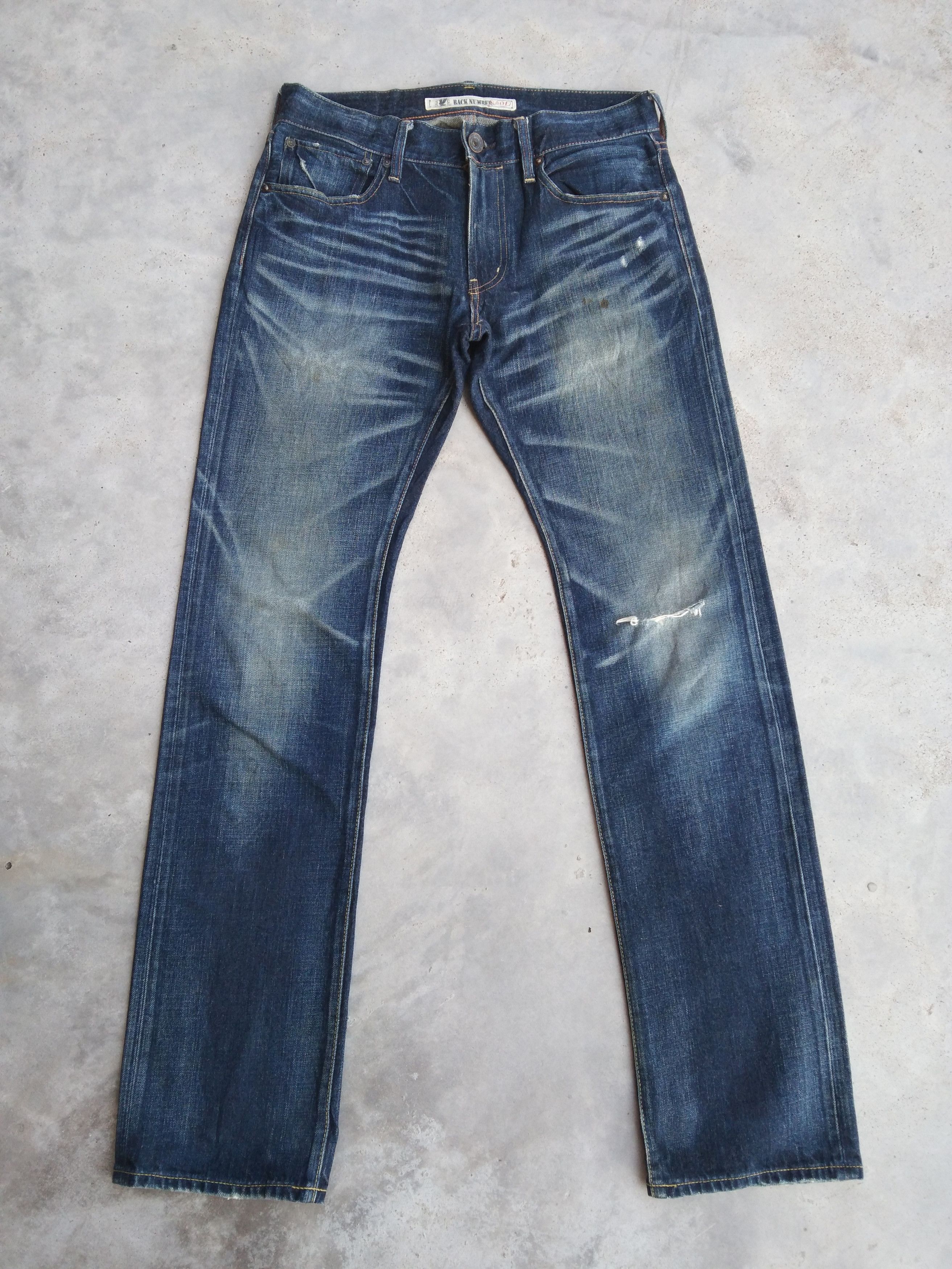 Japanese Brand Vintage Back Number No.01 Faded Blue Distressed Jeans 30x33 Size US 30 / EU 46 - 1 Thumbnail