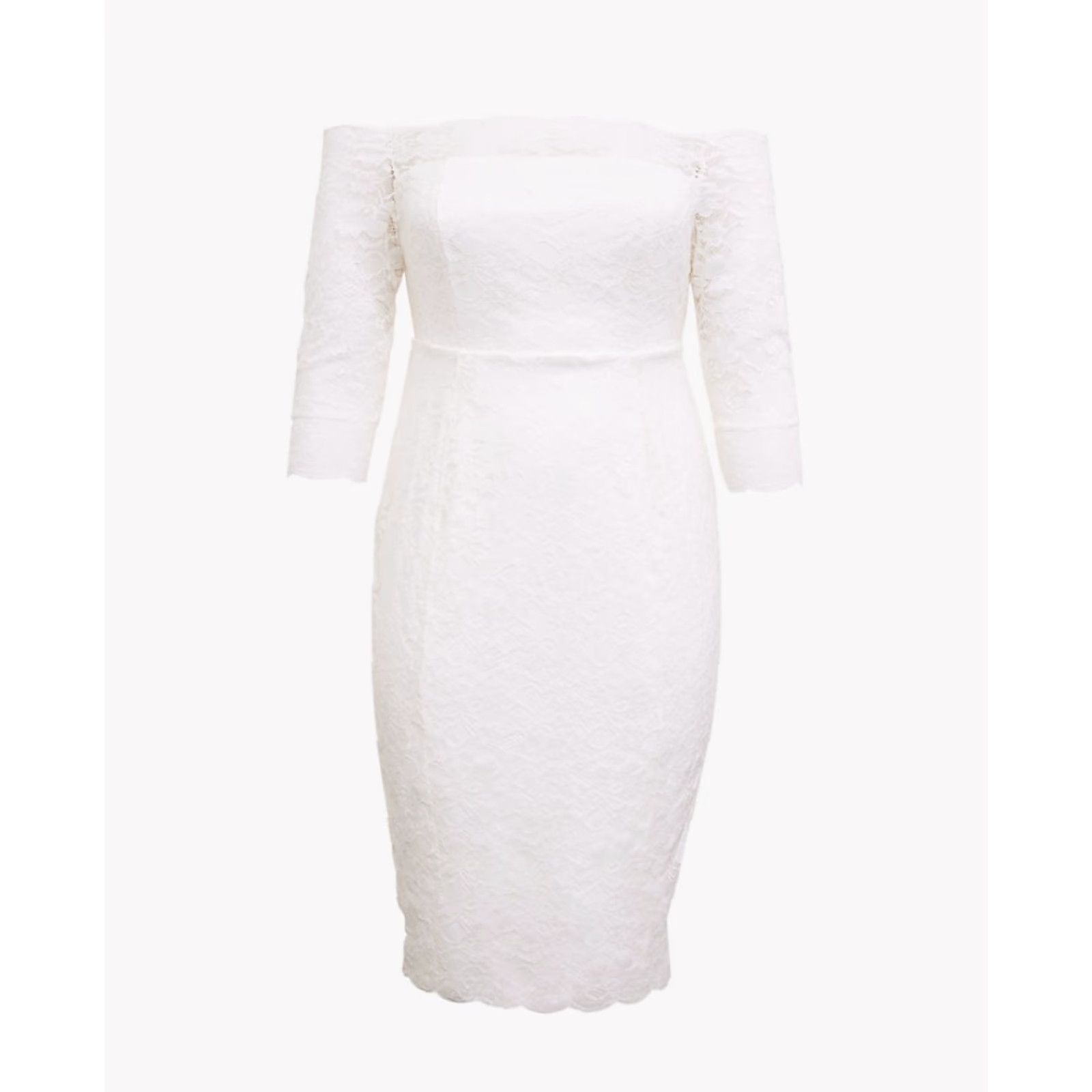 Torrid Torrid Ivory Lace Bodycon Dress-Size 18 Midi Off the Shoulder 3/4 Sleeve Formal Plus Size Womens Size XXL / US 16-18 / IT 52-54 - 5 Thumbnail