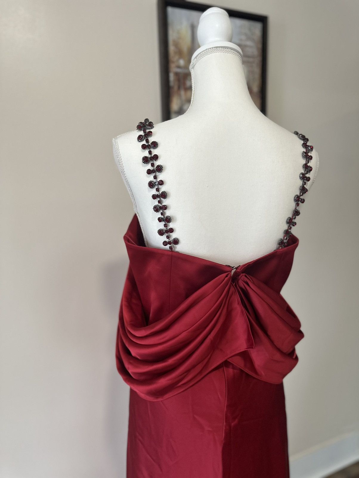 Other Ozgur Masur Elegant Red Plunge Dress with Embellished Straps Size L / US 10 / IT 46 - 11 Thumbnail