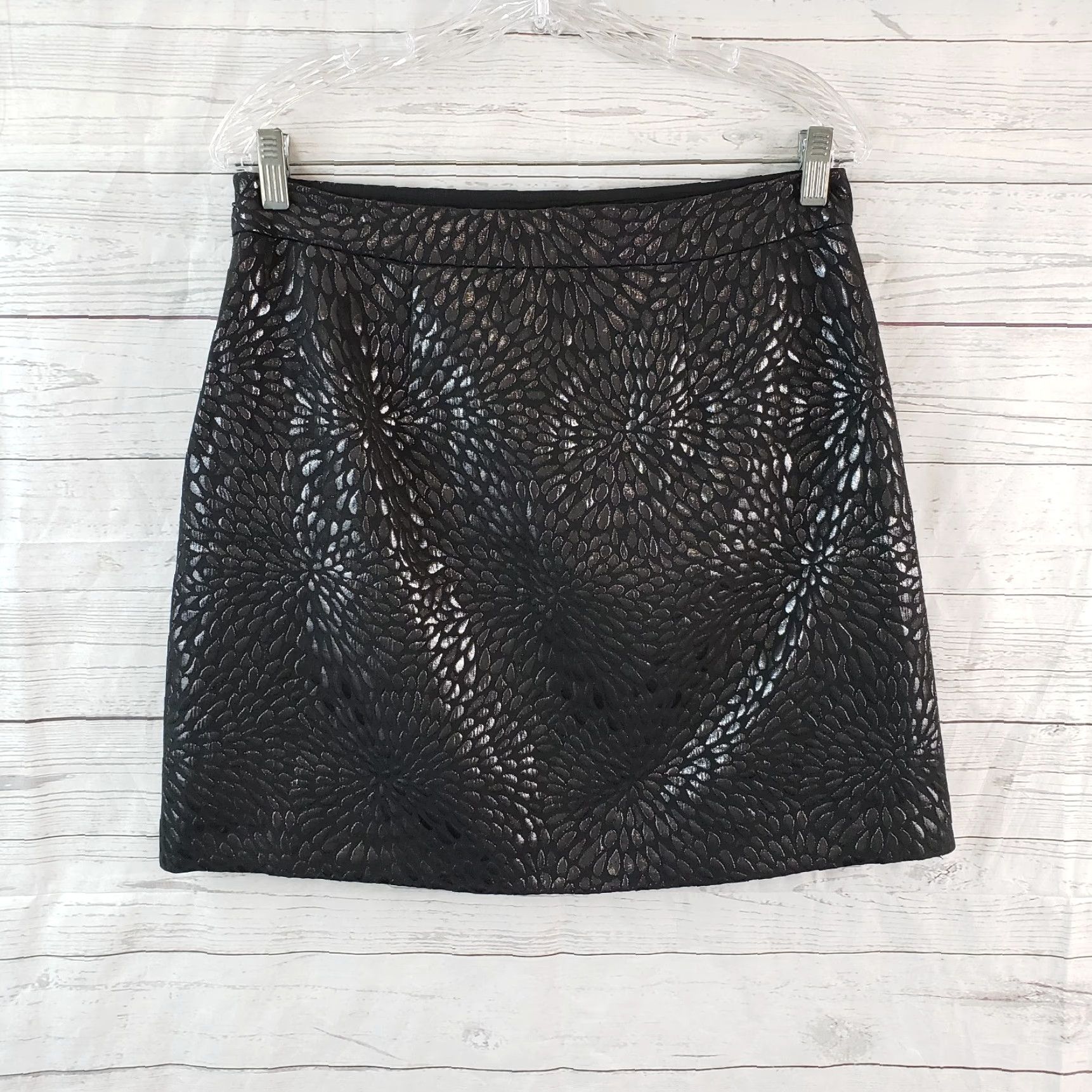 Loft Ann Taylor LOFT Womens Skirt Sz 8 Black Textured Side Zip Cotton Blend Size 30" / US 8 / IT 44 - 2 Thumbnail