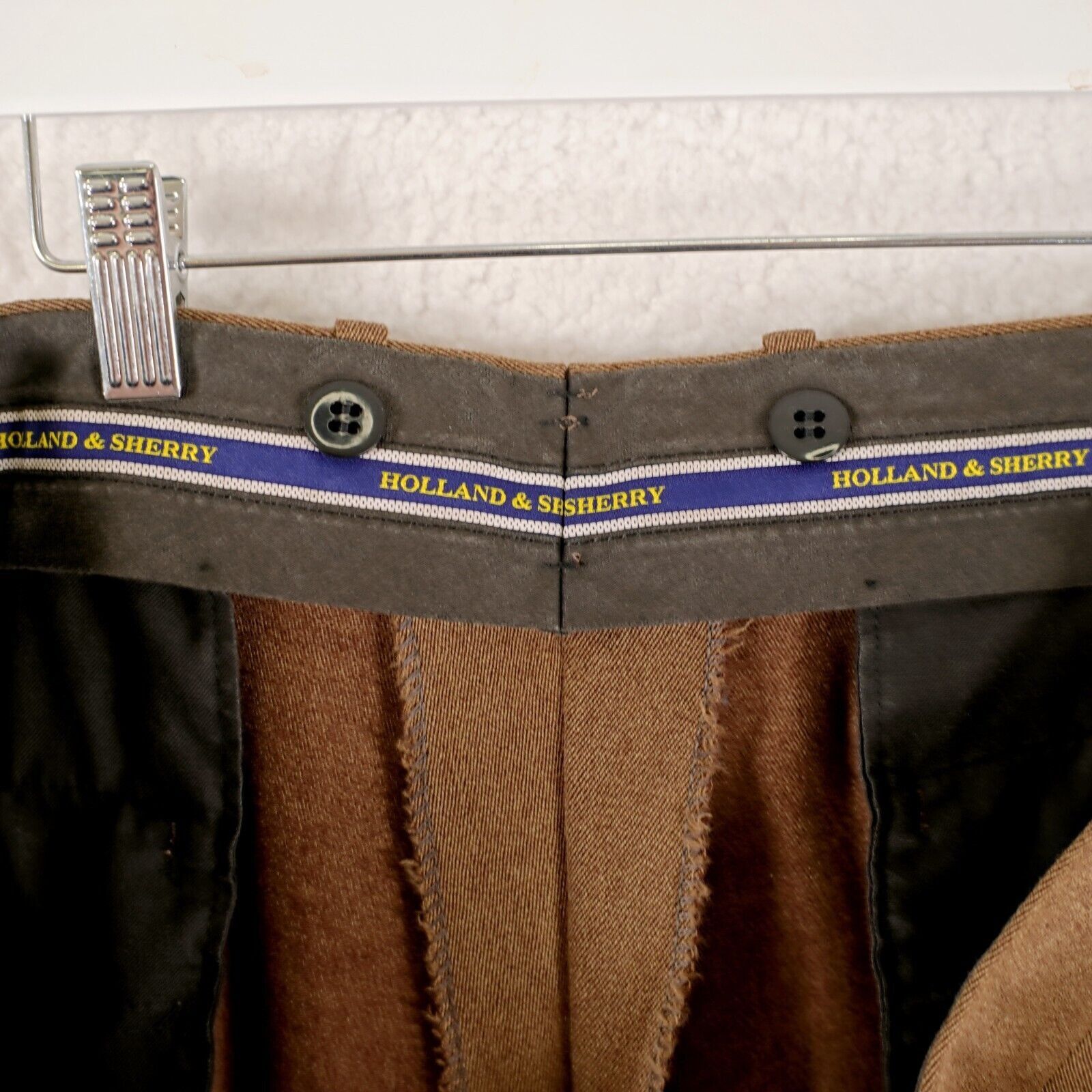 Holland & Sherry Tom James Holland & Sherry Thick Wool Brown Pleated Cuffed D Size 40R - 6 Thumbnail