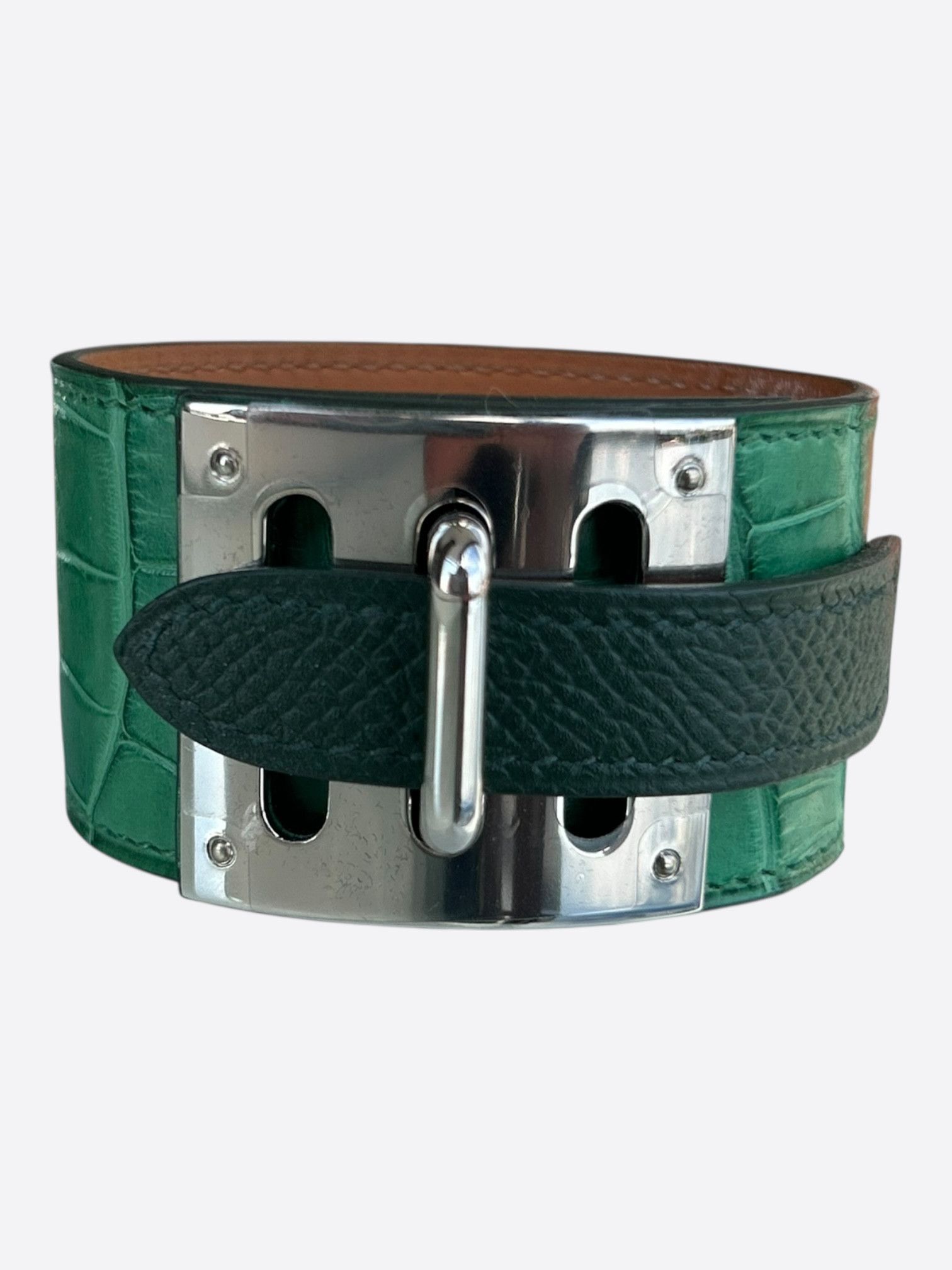 Hermes Hermes Green Crocodile & Palladium Hardware Intense Bracelet Size ONE SIZE - 1 Thumbnail