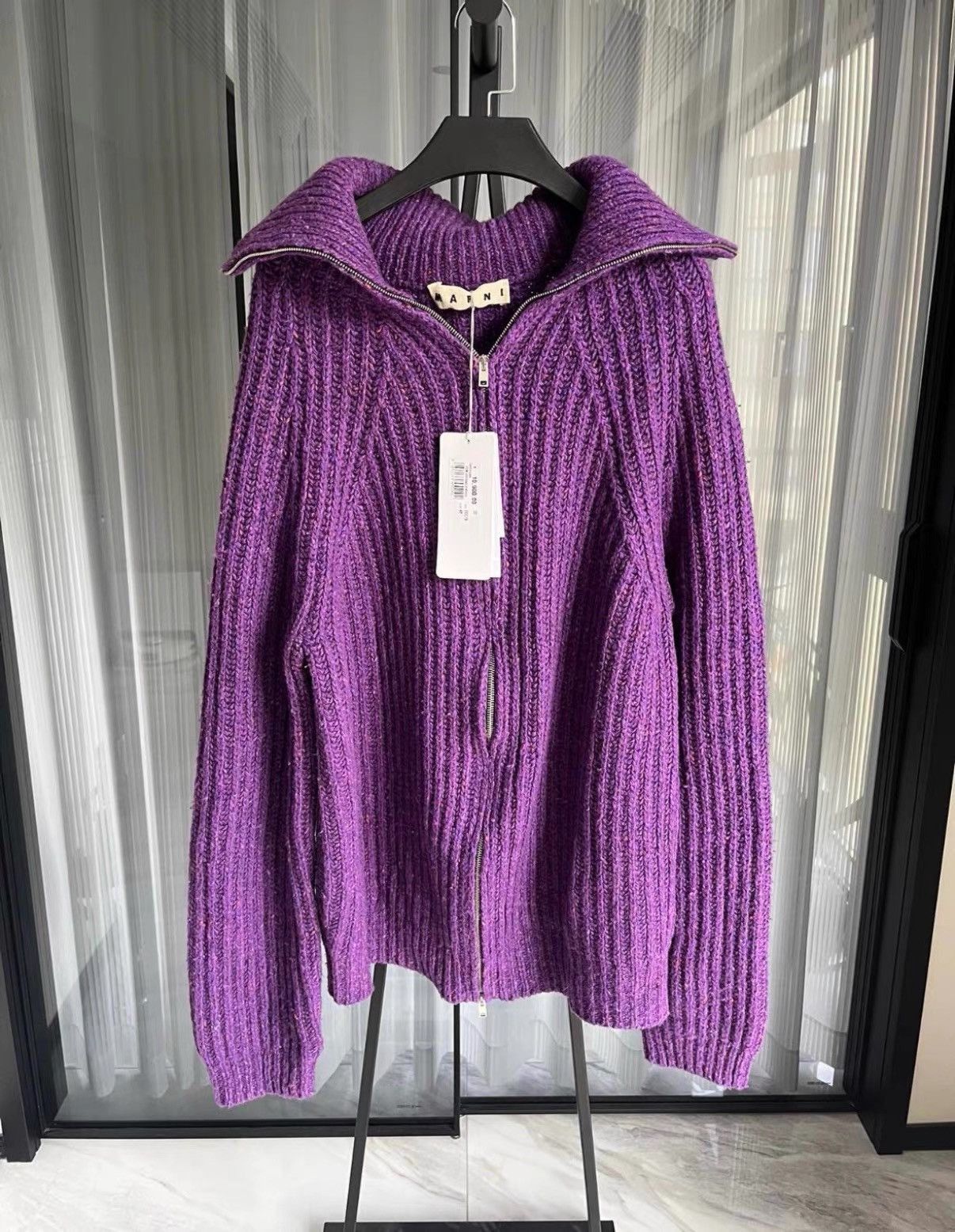 Marni Purple Zip-Up Knit Sweater with Collar Size US M / EU 48-50 / 2 - 1 Thumbnail