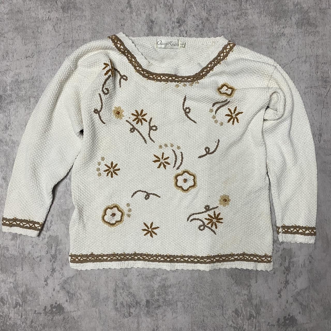Other White and brown embroidered sweater with lace detailing Size US M / EU 48-50 / 2 - 1 Thumbnail