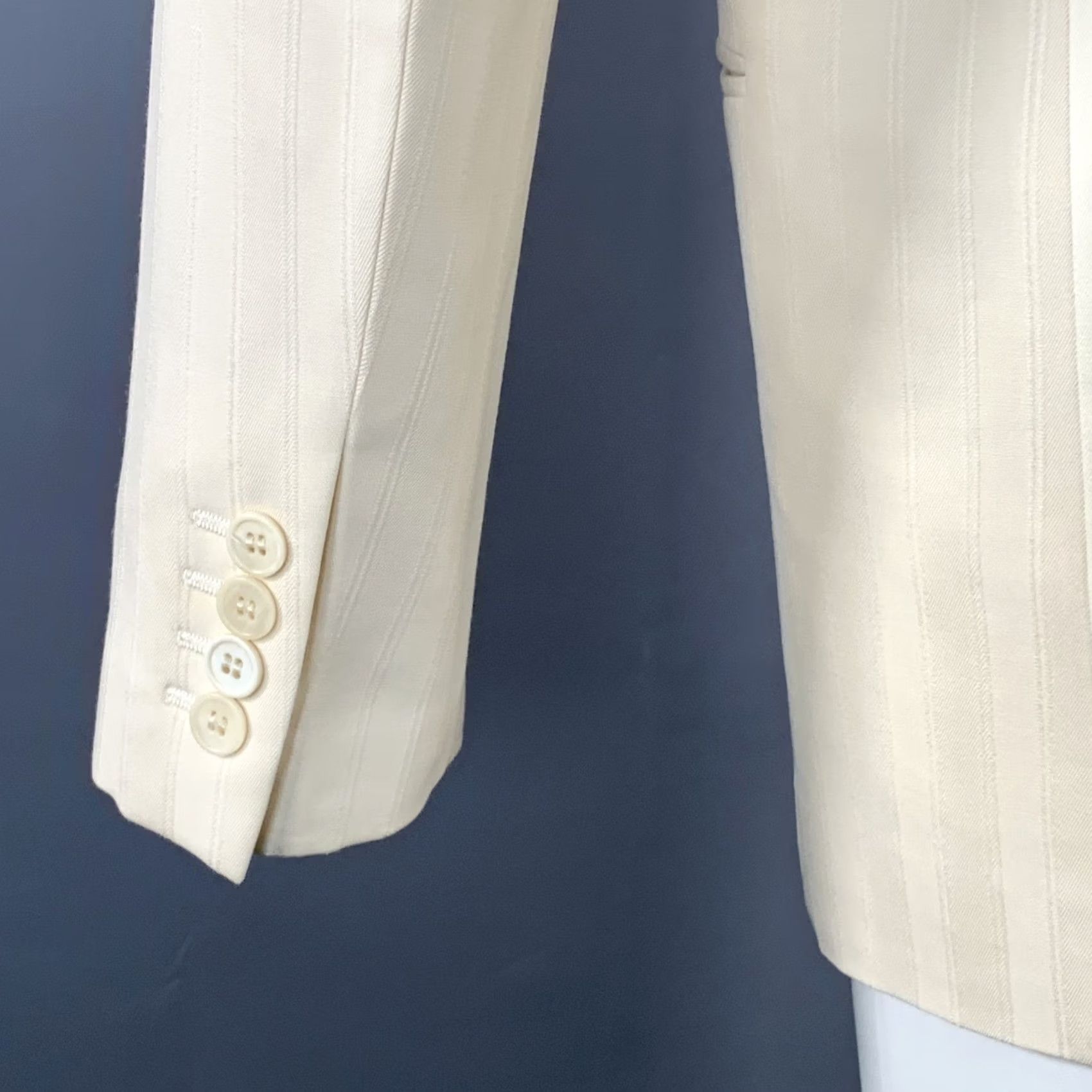 Yves Saint Laurent SAINT LAURENT Sport Coat Size 40 Regular Cream White Stripe Wool Peak Lapel Men Size US XXS / EU 40 - 6 Thumbnail