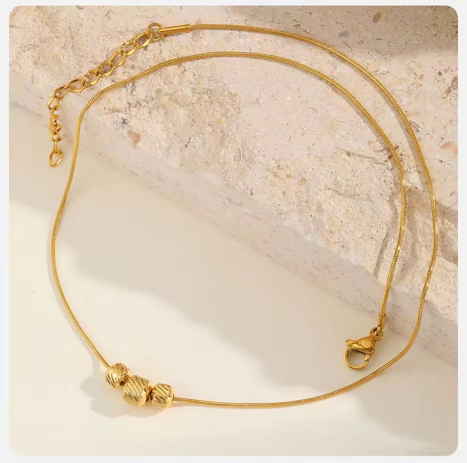 Other Stainless Steel Snake Chain 3 Bucket Beads Pendant Necklace Size ONE SIZE - 1 Thumbnail