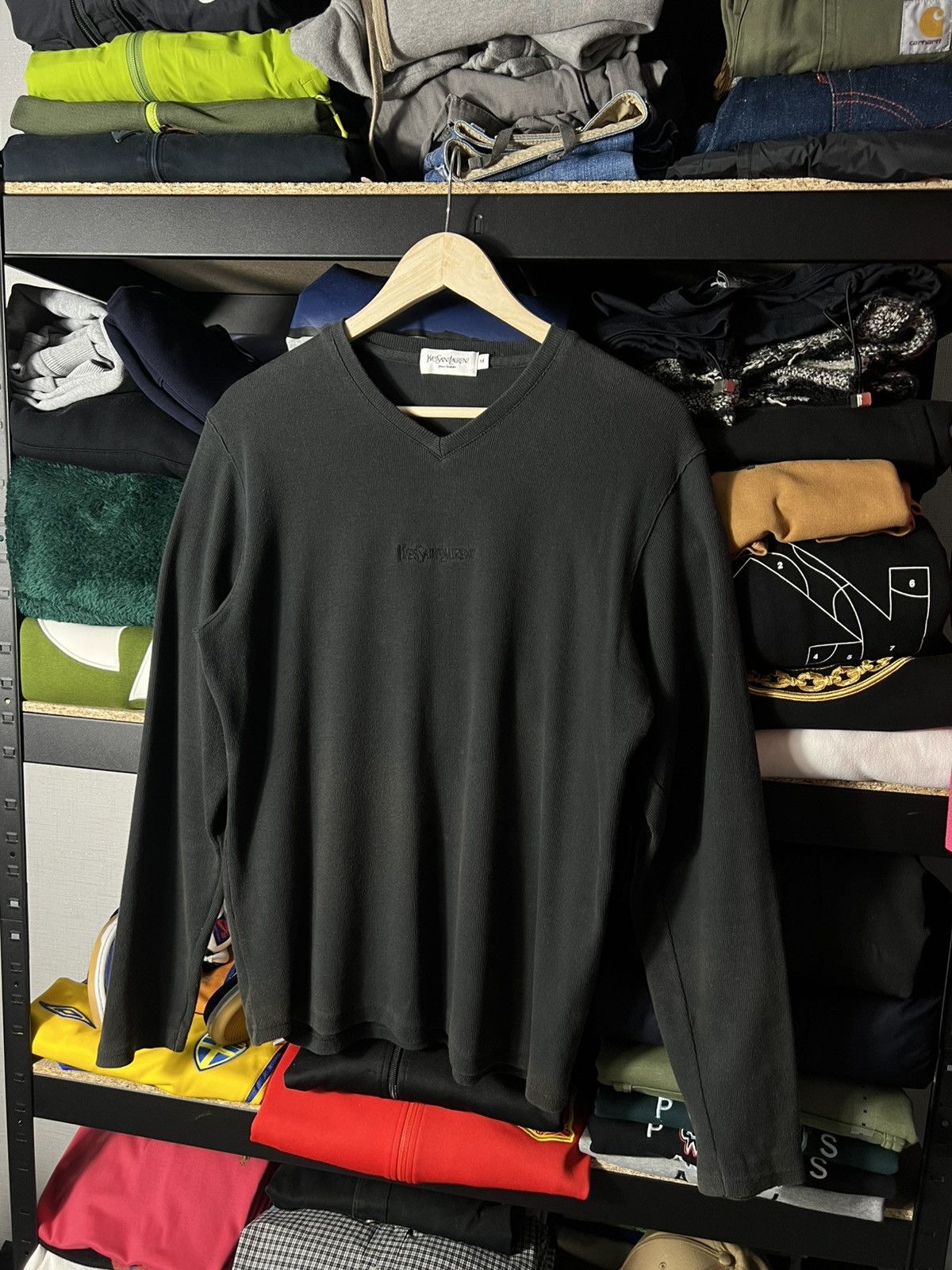 Yves Saint Laurent 🖤 Vintage Yves Saint Laurent Pour Homme V-Neck Sweater Rare Size US M / EU 48-50 / 2 - 1 Thumbnail