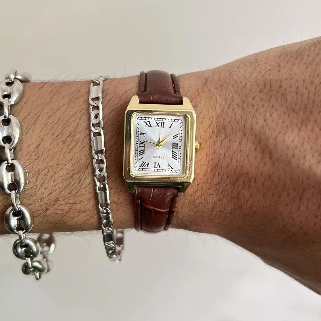 Jewelry 2000s vintage style cute square brown leather luxury watch Size ONE SIZE - 4 Thumbnail