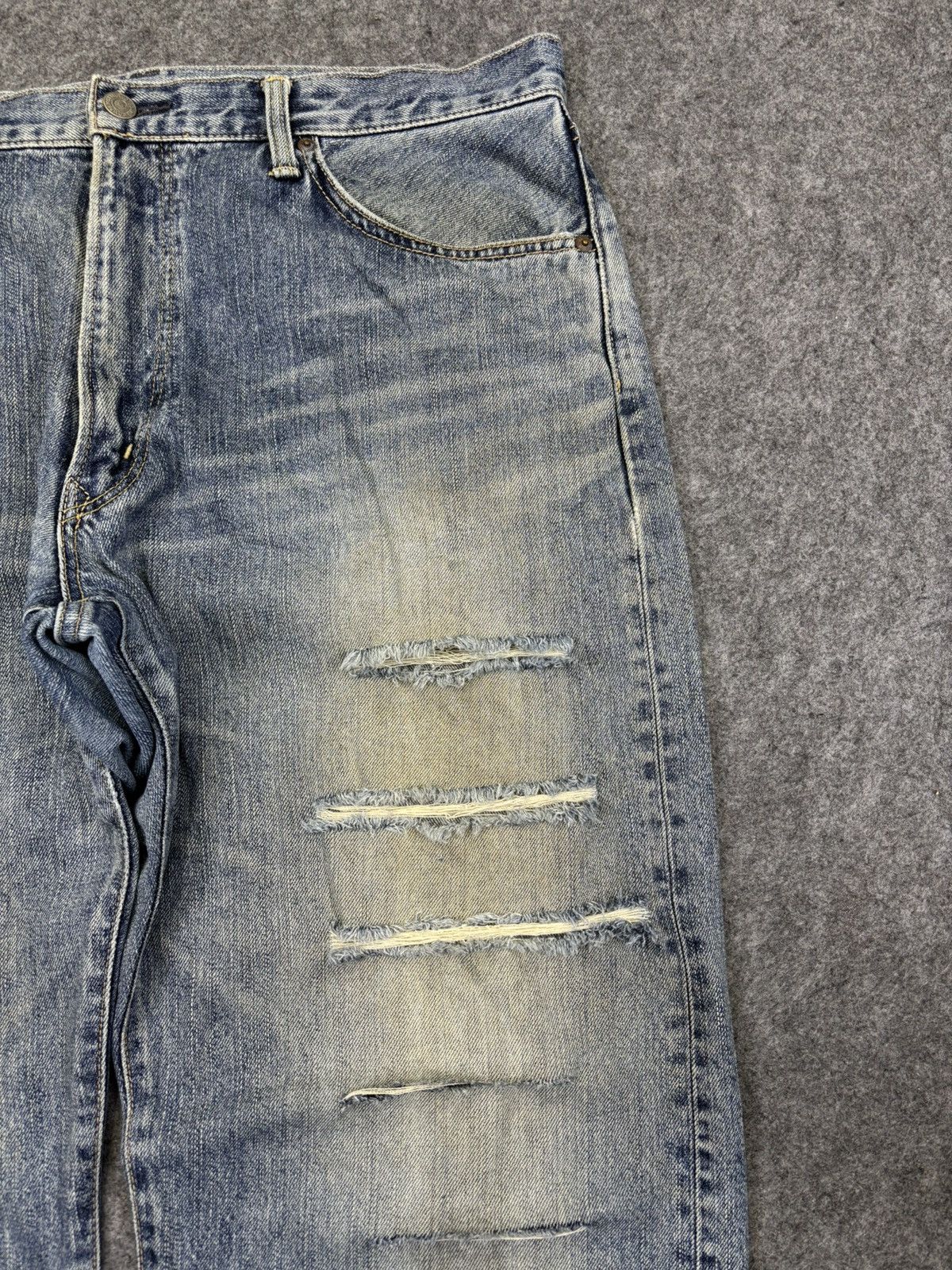 Edwin 💥Thrashed💥Vtg Edwin 445 Loose Heavy Distressed Denim F942 Size US 36 / EU 52 - 3 Thumbnail