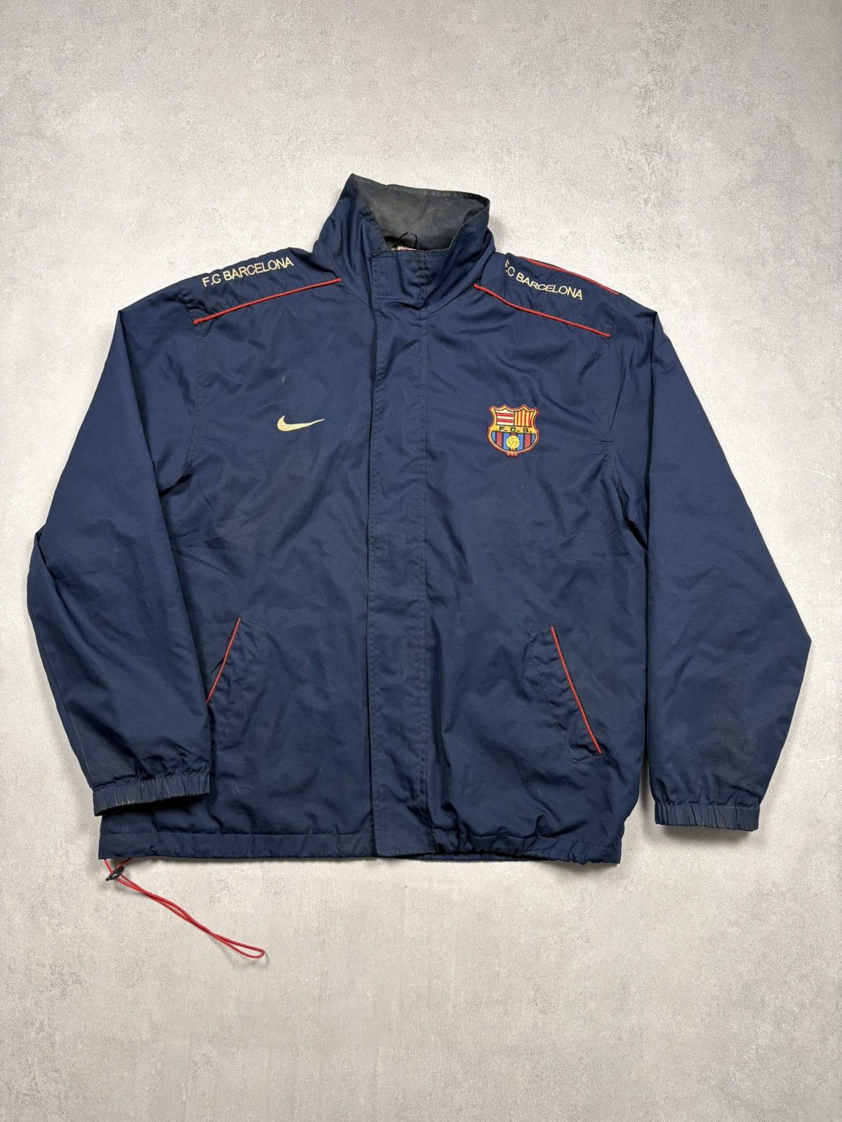 Nike Vintage Nike FC Barcelona Soccer Bomber Jacket XL Navy 90s Size US XL / EU 56 / 4 - 1 Thumbnail