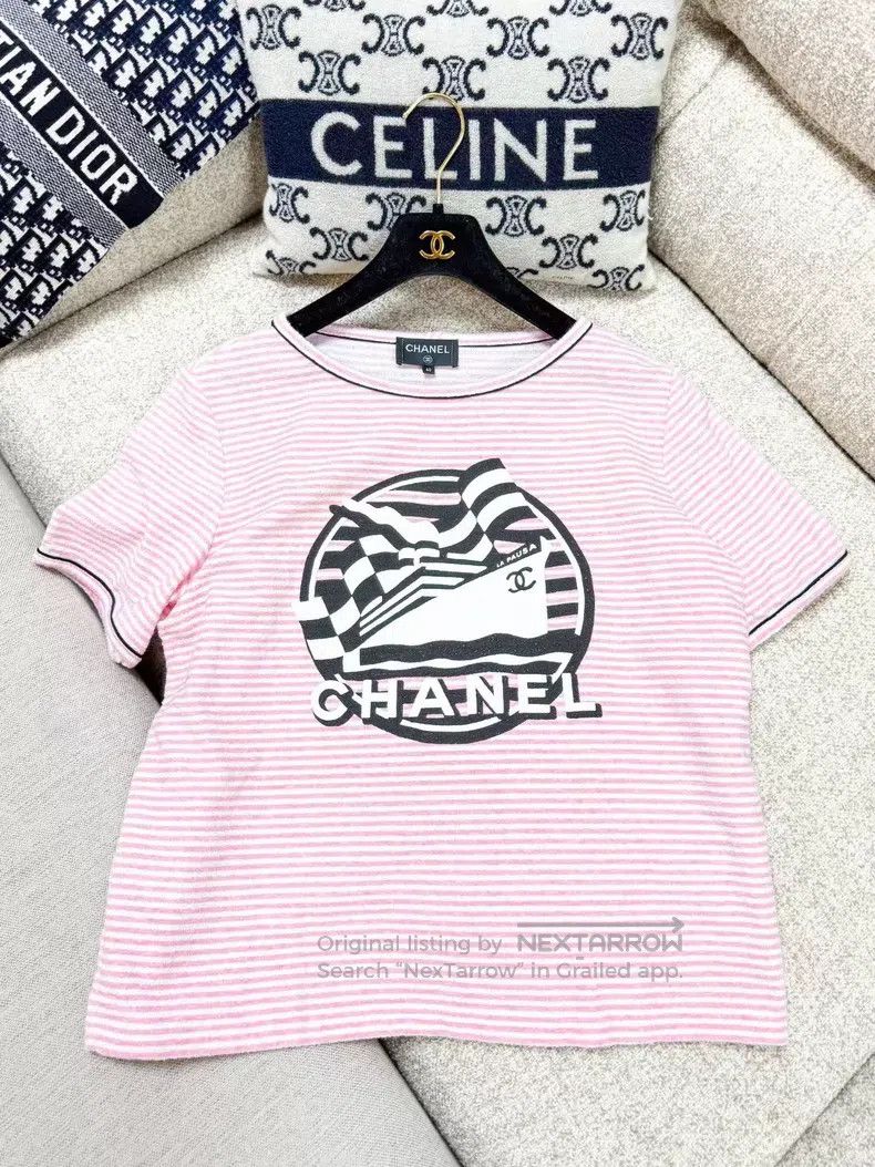 Chanel Chanel 19C cruise series pink and white striped round neck Size S / US 4 / IT 40 - 2 Thumbnail