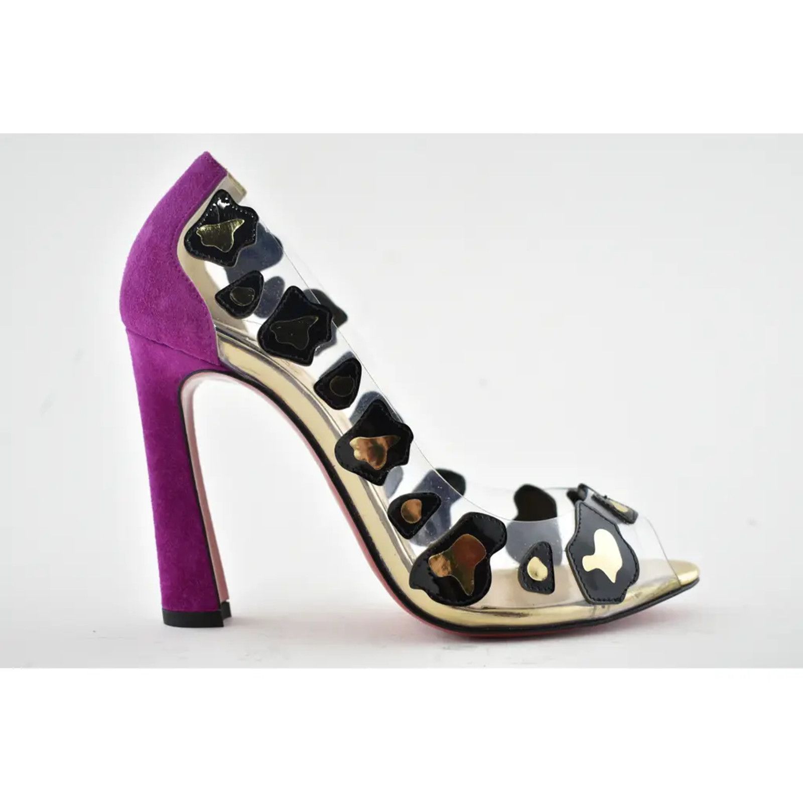 Christian Louboutin Christian Louboutin Parsefal 100 Black Gold PVC Patent Size US 7.5 / IT 37.5 - 2 Thumbnail