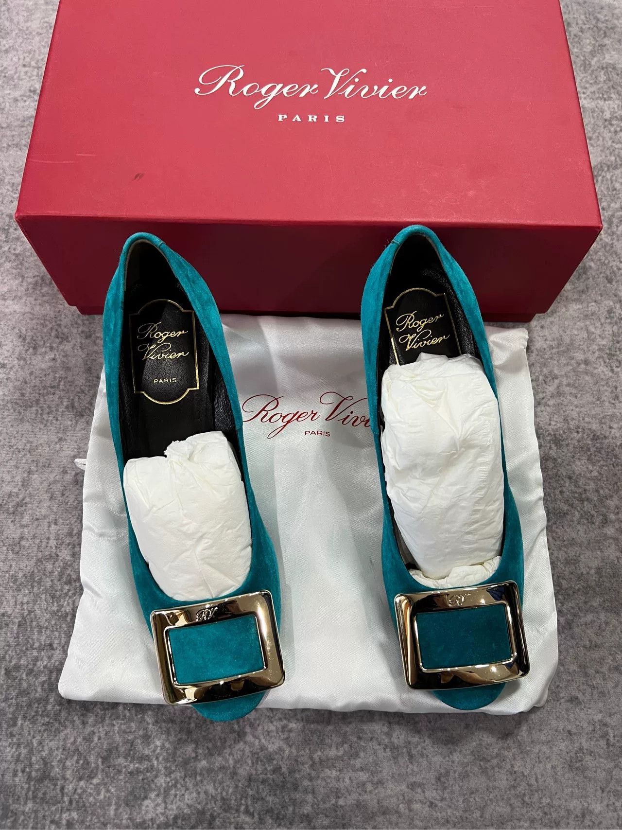 Roger Vivier Roger Vivier Blue Square Buckle Heels Size US 4.5 / IT 34.5 - 1 Thumbnail