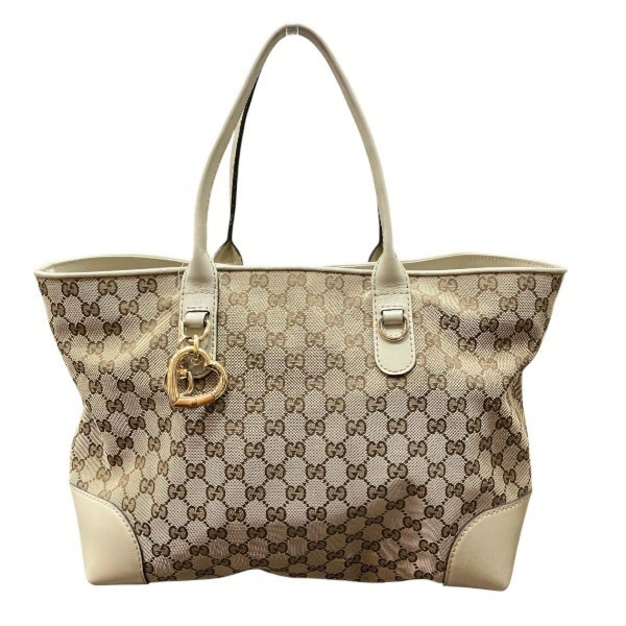 Gucci Gucci 269956 Canvas Leather Beige White Heartbit Handbag Tote Bag for Women Size ONE SIZE - 1 Thumbnail