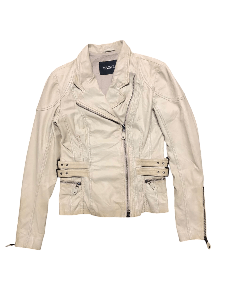 Branded Leather × Leather MAX&Co. Double Collar Lamb leather Ride Jacket Cream Size US XXS / EU 40 - 1 Thumbnail