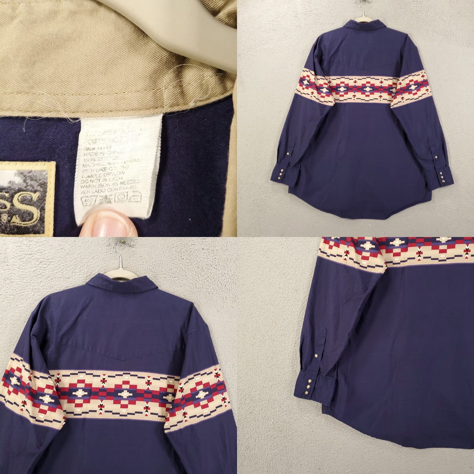 Vintage VINTAGE Express Rider Shirt Mens XL Navy Aztec Western Geometric Cowboy Long Sleeve Button-Up Pockets Size US XL / EU 56 / 4 - 8 Thumbnail