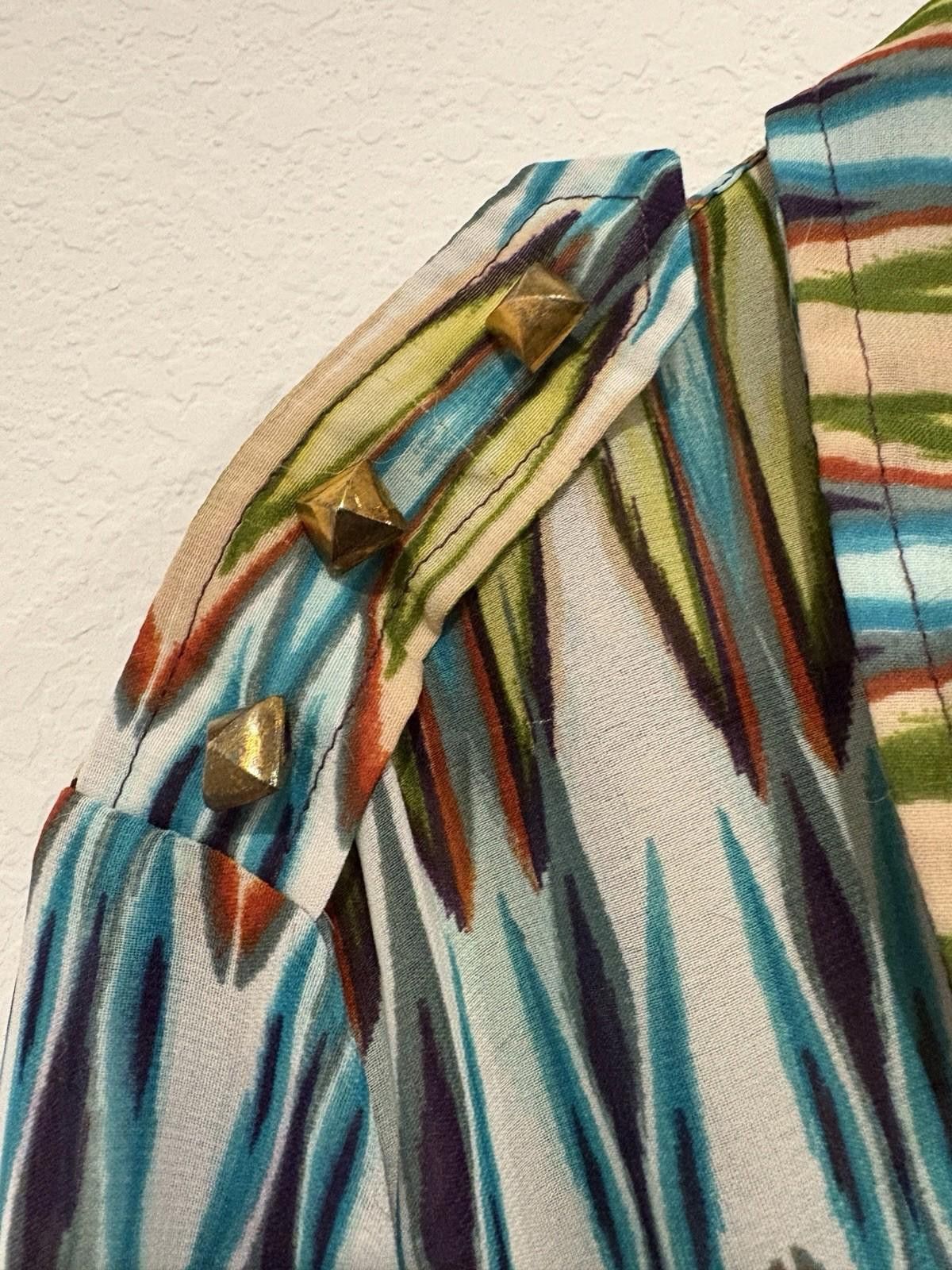 Other Sunny Leigh Green Peacock Shirt Blouse Women’s Plus Size 2X Size XXL / US 16-18 / IT 52-54 - 4 Thumbnail