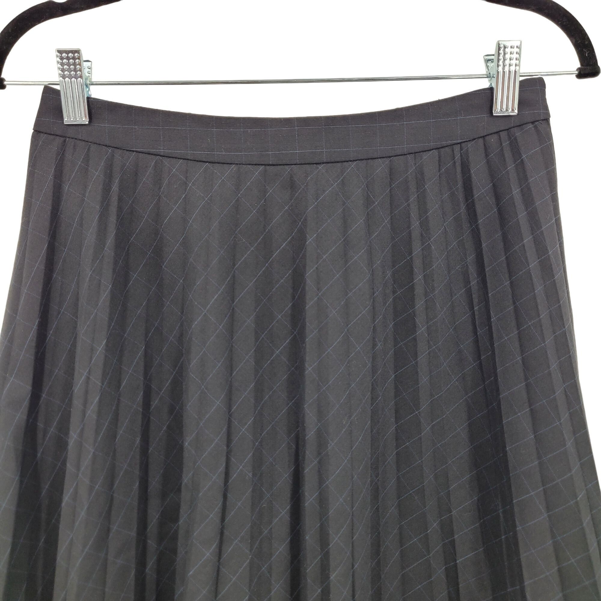 Vintage Loft Pleated Midi Skirt 0 Black Blue Plaid Wool Knee Size 25" / US 0 / IT 36 - 8 Thumbnail