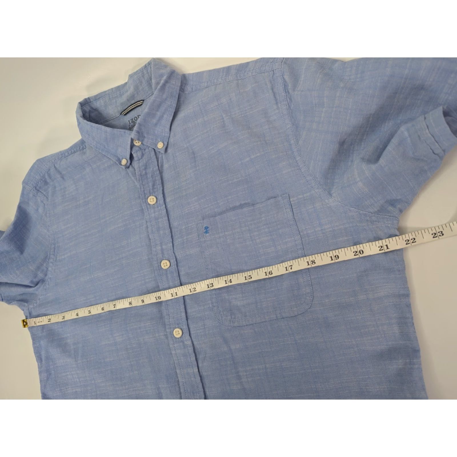 Izod Izod Saltwater Dockside Chambray Shirt Mens Medium Short Sleeve Button Up Collar Casual Size US M / EU 48-50 / 2 - 4 Thumbnail