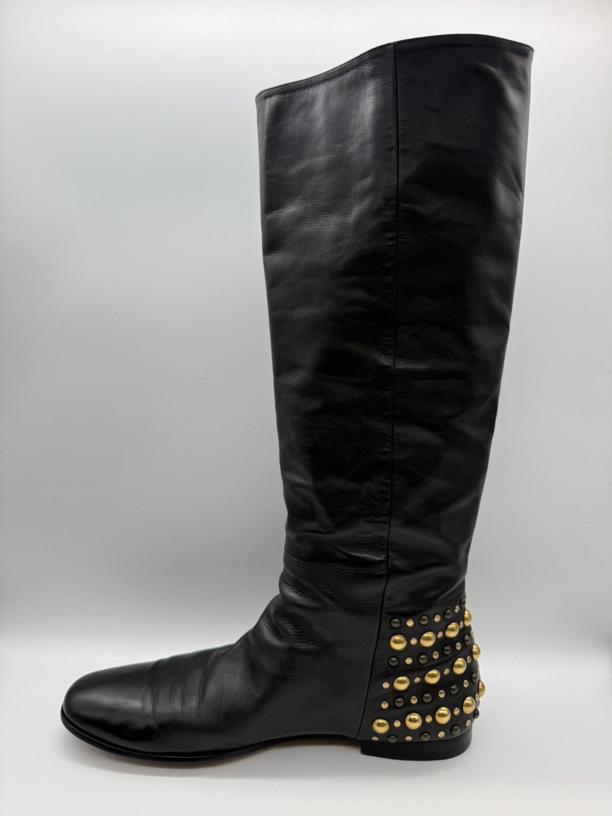 Gucci Gucci "Elizabeth" Studded Tall Boot Black Leather Gold Studs Size US 11 / EU 44 - 5 Thumbnail