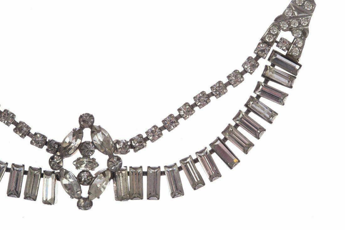 Designer Art Deco Phyllis Sterling Silver and Rhinestone Necklace Size ONE SIZE - 4 Thumbnail