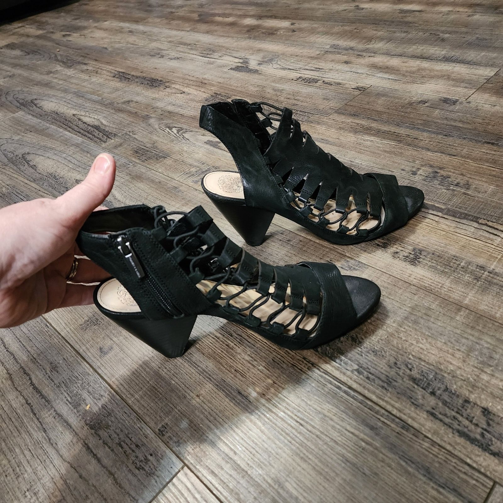 Vince Camuto Preowned Vince Camuto strappy Stretchy black heels Sz W 9 Size US 9 / IT 39 - 3 Thumbnail