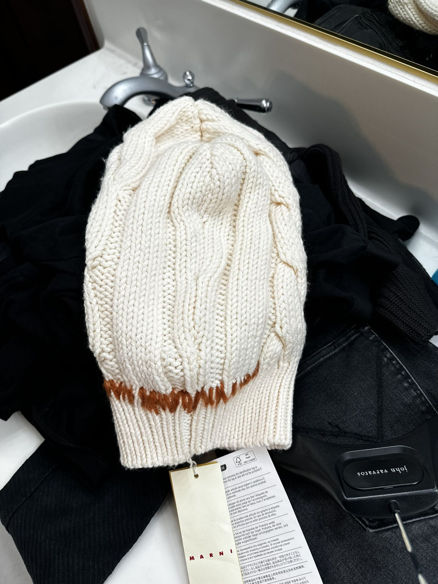 Marni MARNI Contrast-Stitched Knit Balaclava in CREAM MSRP $550 Size ONE SIZE - 6 Thumbnail