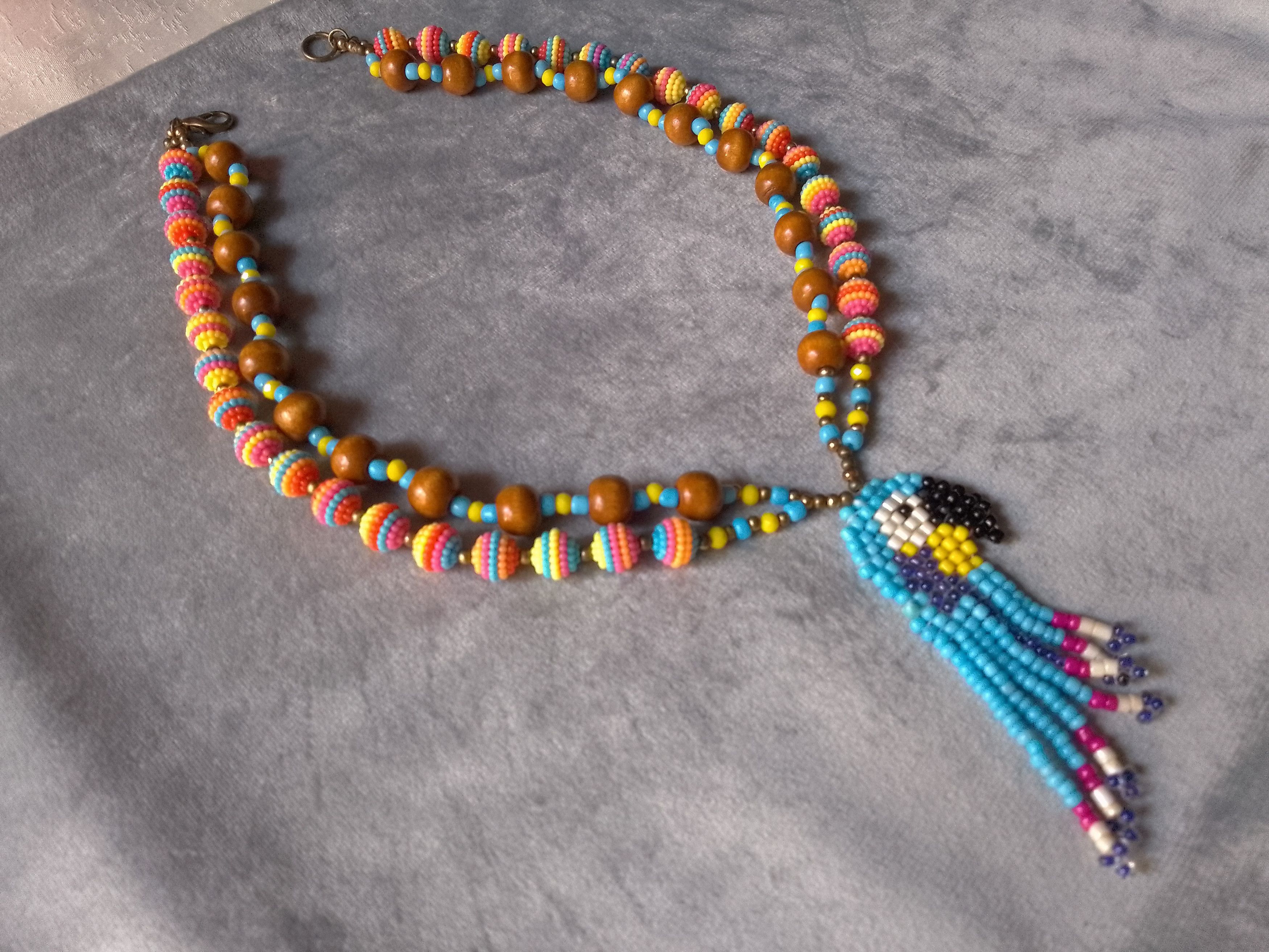 Handmade Necklace Exotic Long Wooden Multicol Parrot Beaded Pendant Size ONE SIZE - 3 Thumbnail