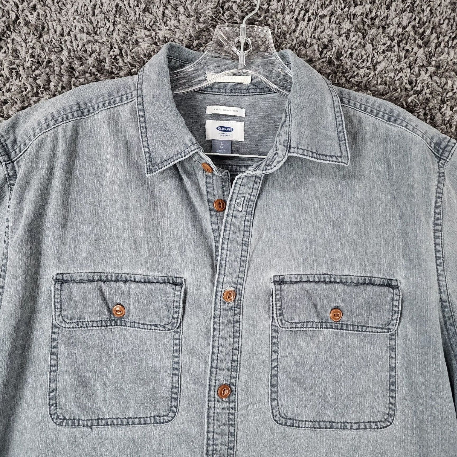 Old Navy Old Navy Button-Up Shirt Men L Short Sleeve Muted Blue Gray Blue Size L Size US 33 - 4 Thumbnail