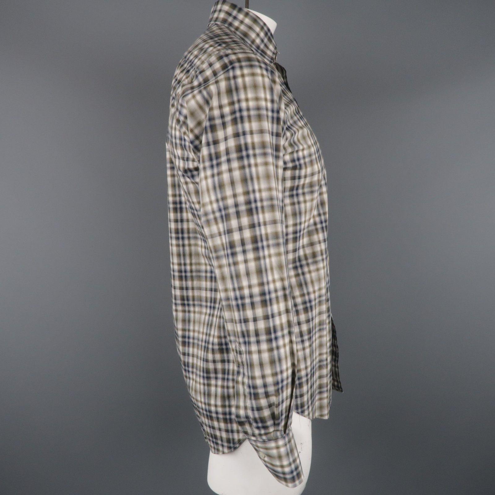 Etro ETRO Size S Olive & Navy Plaid Button Up Long Sleeve Shirt Size US S / EU 44-46 / 1 - 3 Thumbnail