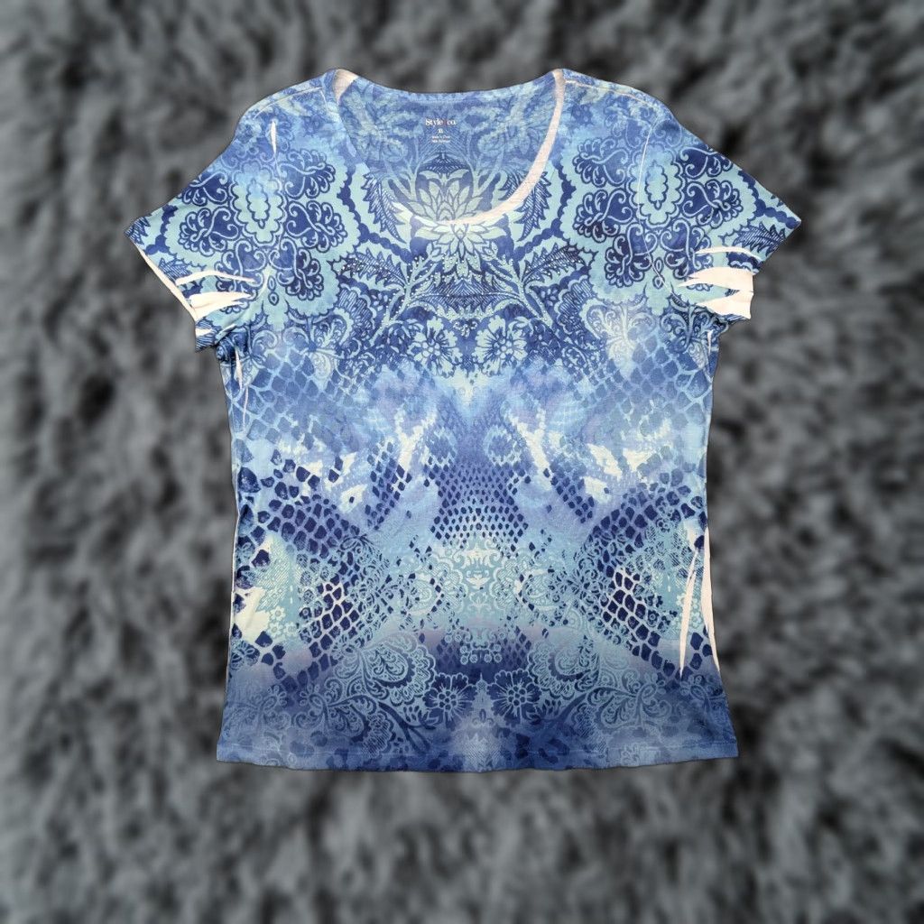 Style & Co Style & Co Shirt Womens XL Blue White Paisley Snake Print Scoop Neck Embellished Top Size XL / US 12-14 / IT 48-50 - 1 Thumbnail