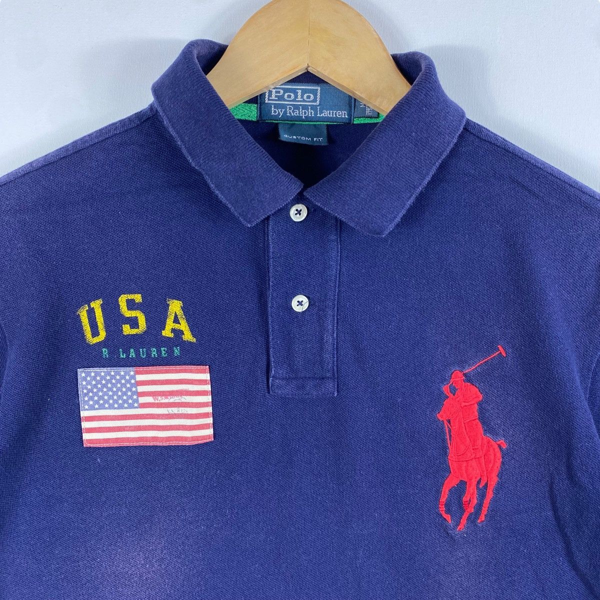 Polo Ralph Lauren × Vintage Vintage 00's POLO RALPH LAUREN Usa Flag Faded Navy Polo Size US M / EU 48-50 / 2 - 2 Thumbnail