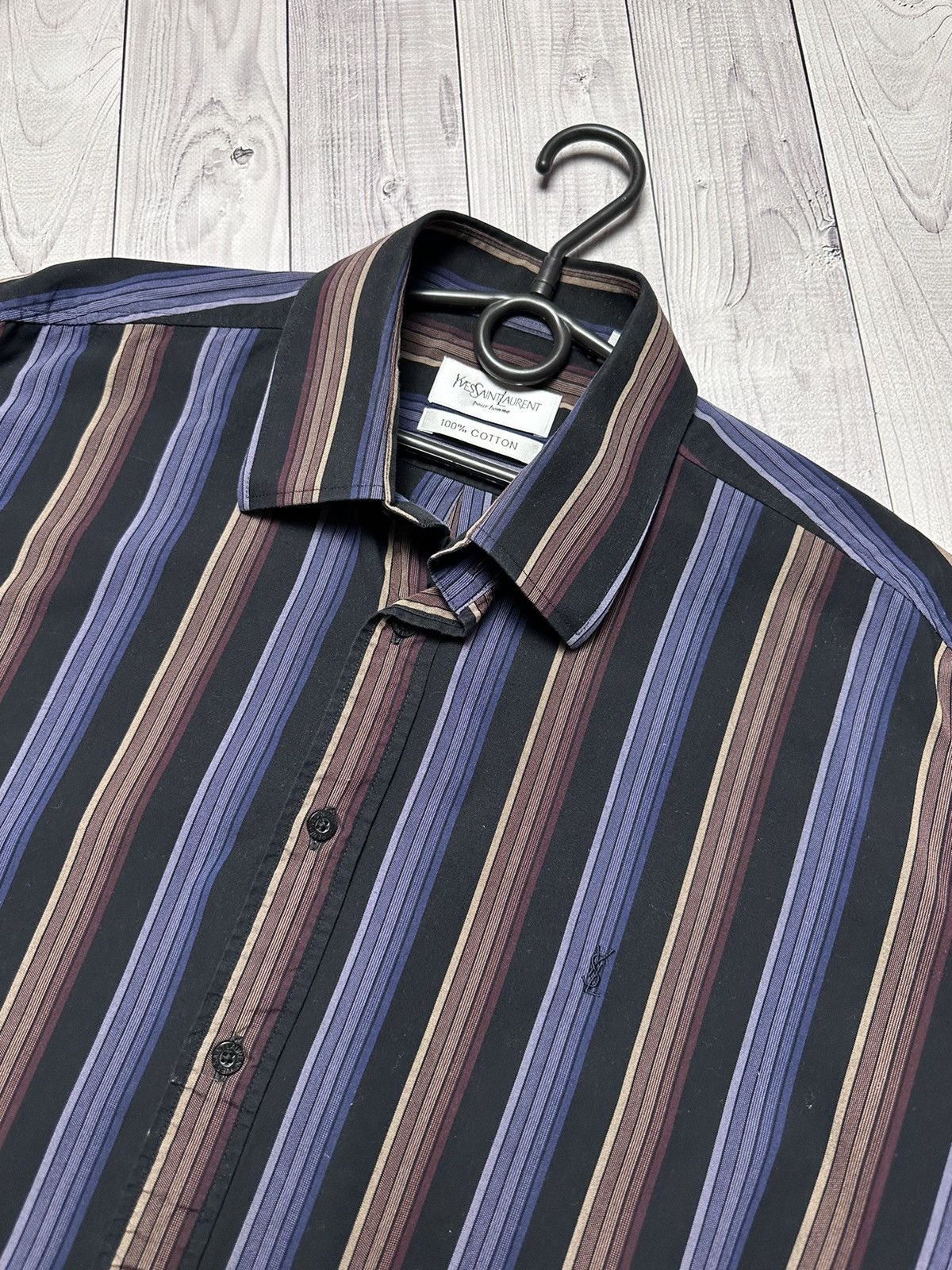 Vintage × Yves Saint Laurent Vintage Yves Saint Laurent striped shirt logo size L Size US L / EU 52-54 / 3 - 3 Thumbnail