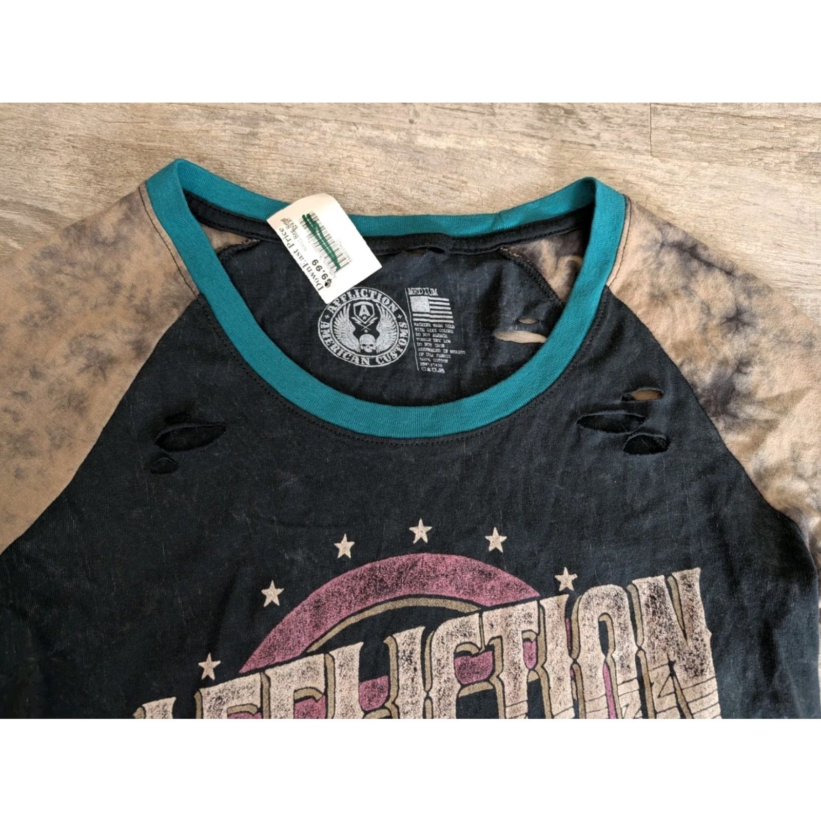 Affliction VINTAGE Affliction Shirt Motorcycle Skull Distressed Tie Dye Crew Neck Long Sleeve Womens M Black Graphic Print Pullover 90s Biker Style Size M / US 6-8 / IT 42-44 - 4 Thumbnail