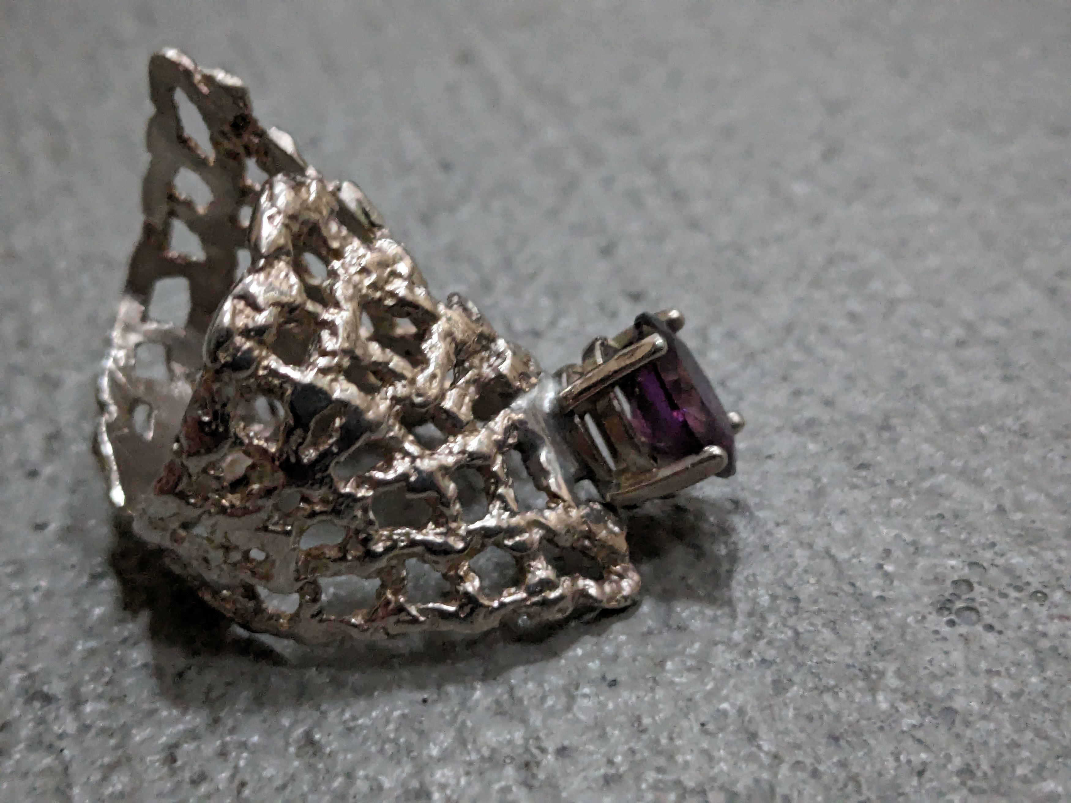 Jewelry Sterling Silver Ring Amethyst Size 8 Adjustable Brutalist Size ONE SIZE - 8 Thumbnail