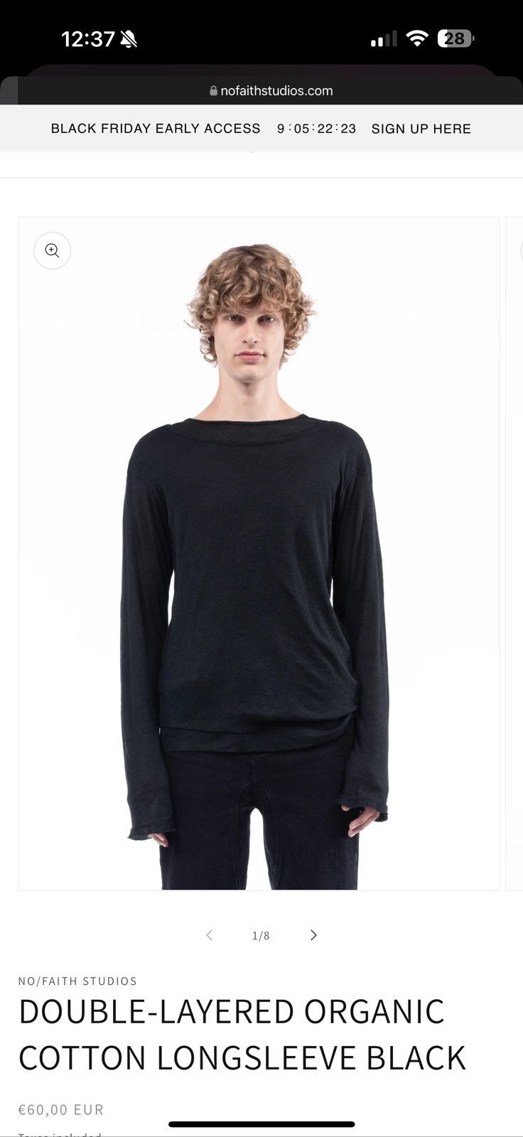 No Faith Studios DOUBLE LAYERED ORGANIC COTTON LONGSLEEVE WHITE