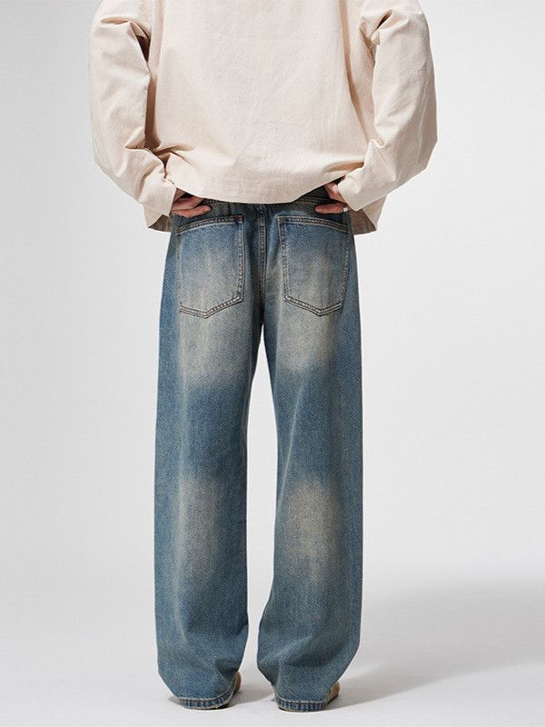 Japanese Brand Men's American Retro Washed Distressed Wide-Leg Loose Jeans Size US 32 / EU 48 - 5 Thumbnail