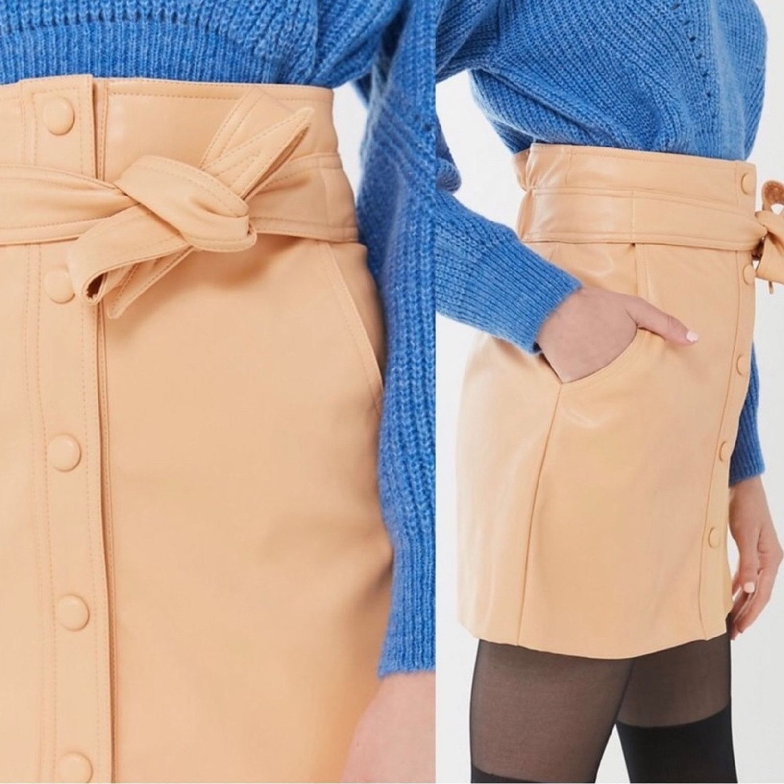 Urban Outfitters NWT Urban Outfitters Faux Leather Belted Mini Skirt Peach XS Size 26" / US 2 / IT 38 - 1 Thumbnail