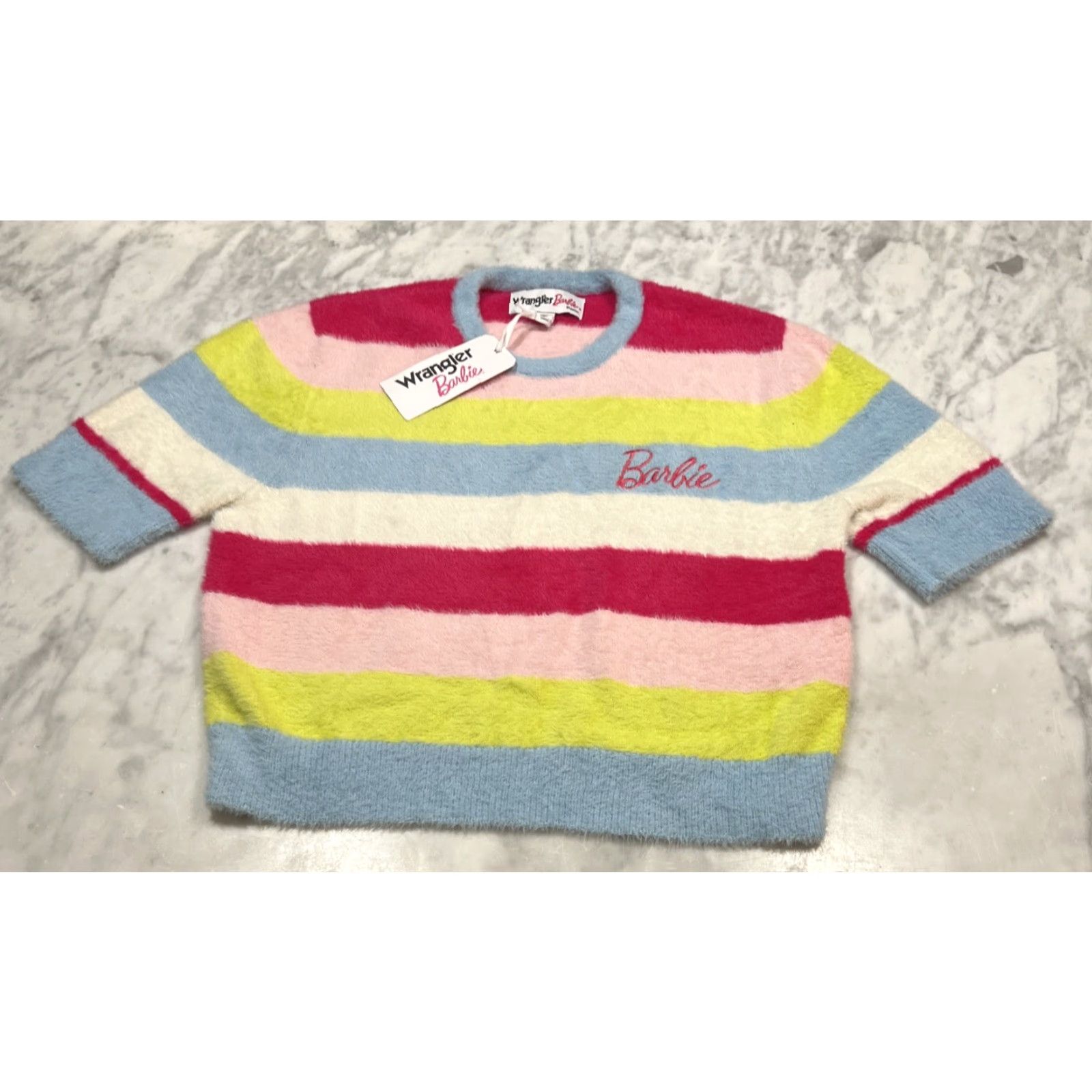 Wrangler WRANGLER BARBIE CROPPED FUZZY RAINBOW SWEATER Women Medium Stripe NWT Size M / US 6-8 / IT 42-44 - 2 Thumbnail