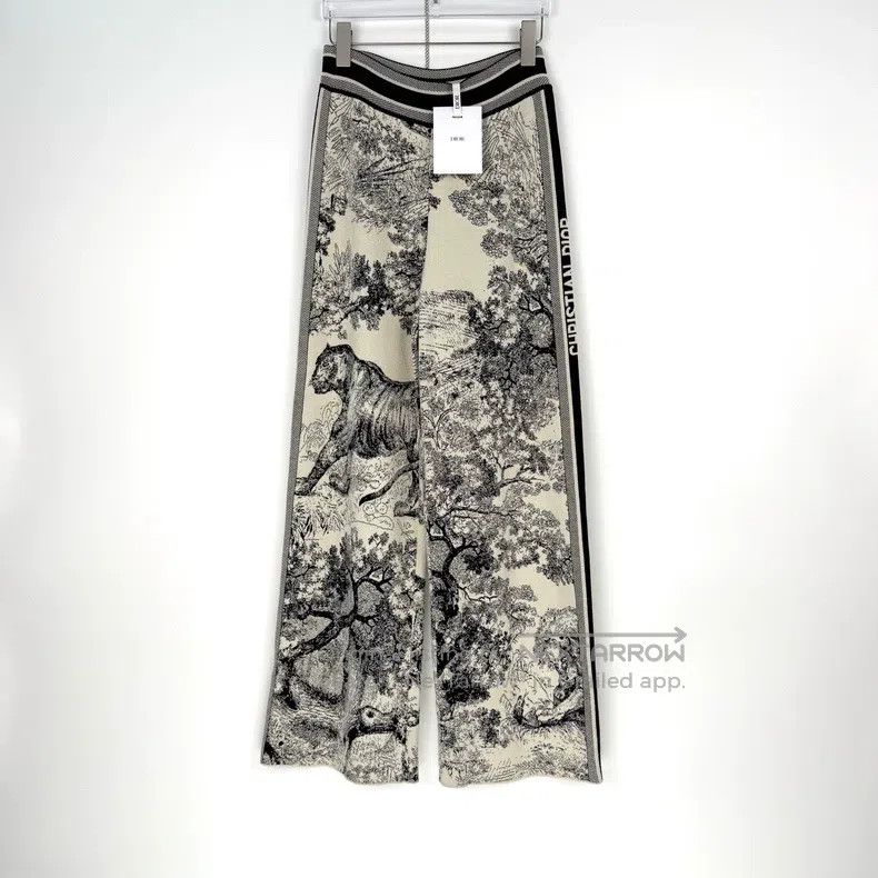 Dior Dior Beige dark blue jungle animal cashmere wool trousers Size 24" / US 00 / IT 34 - 3 Thumbnail