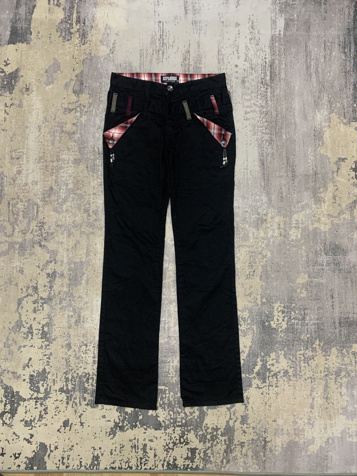 Japanese Brand MAD PUNKS Striped Black Bondage Pants Punk Multi
