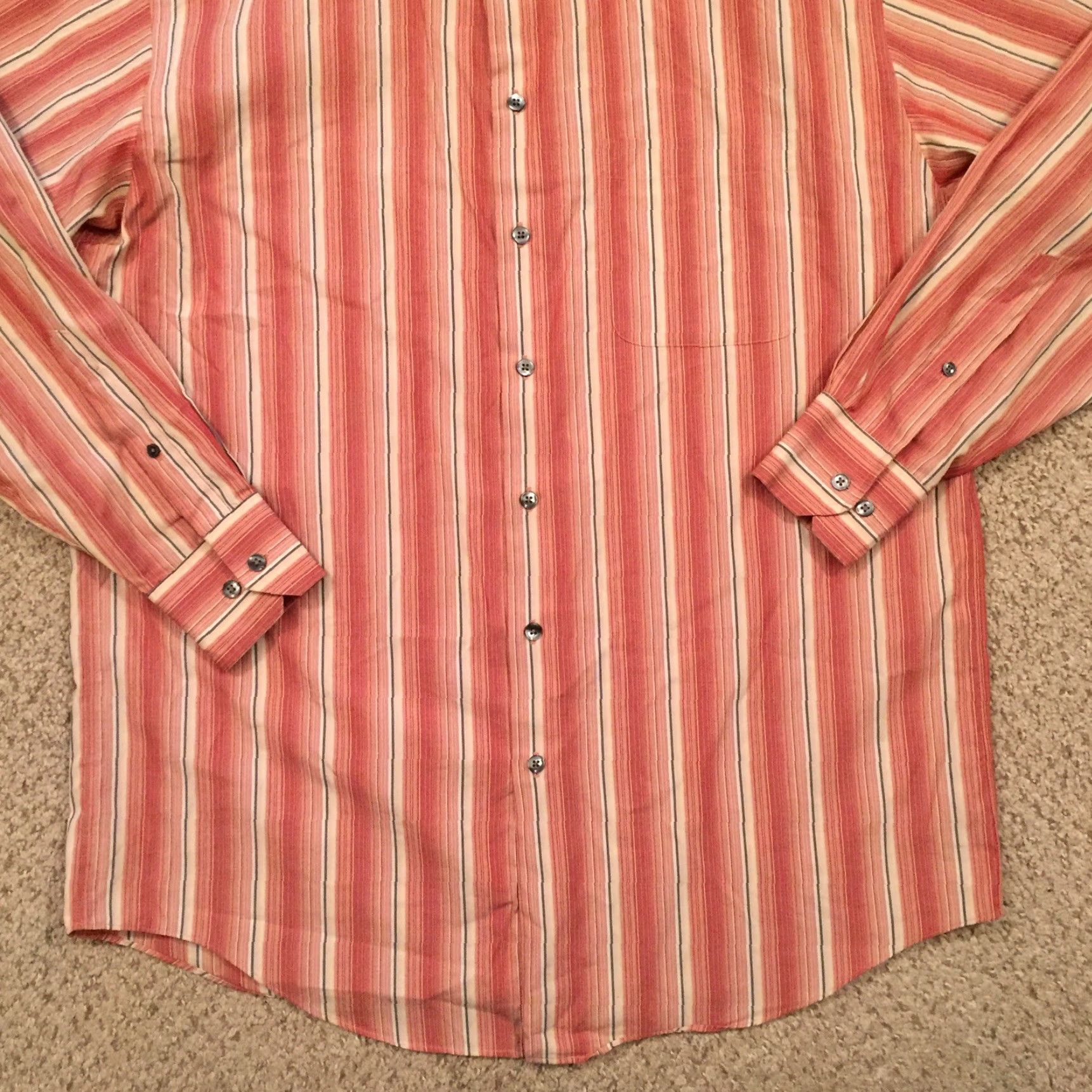 Liz Claiborne Claiborne Shirt Mens Large Orange Striped Long Sleeve Button-Up Size US L / EU 52-54 / 3 - 4 Thumbnail