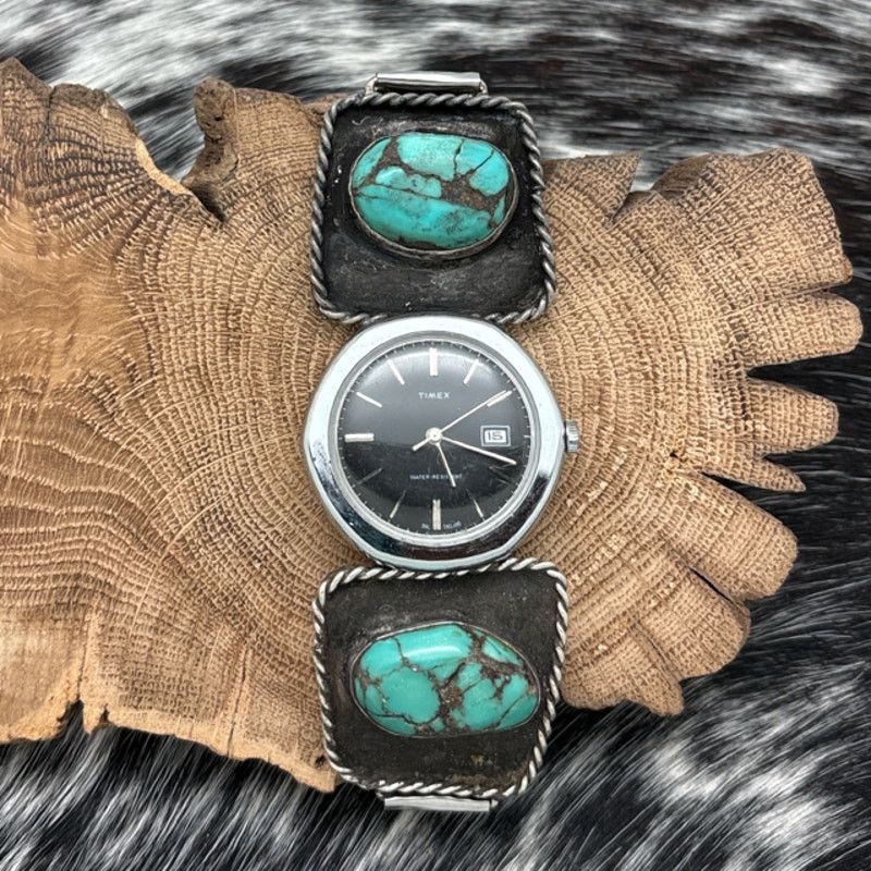 Native Timex Watch With 1960s Native American NAVAJO Sterling Tips Size ONE SIZE - 1 Thumbnail