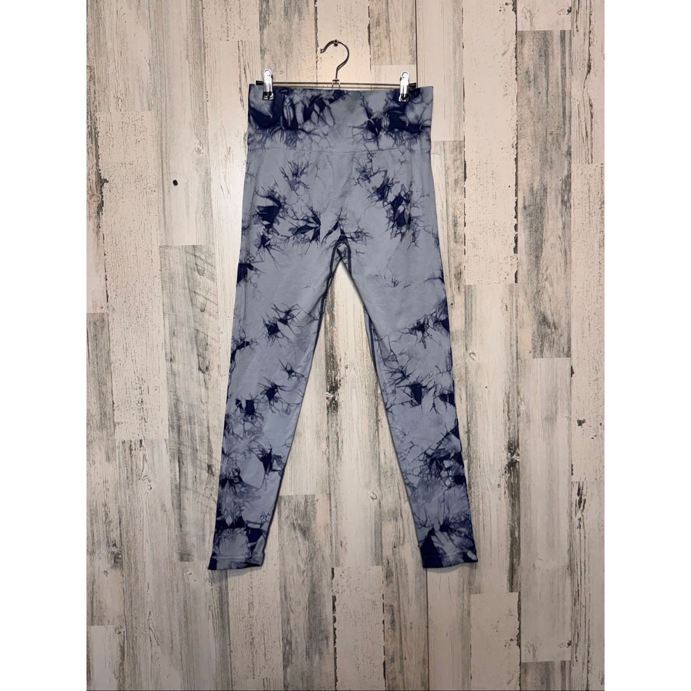 Other Blue Tie-Dye Seamless High Waist Leggings | Ribbed Stretchy Size 32" / US 10 / IT 46 - 1 Thumbnail