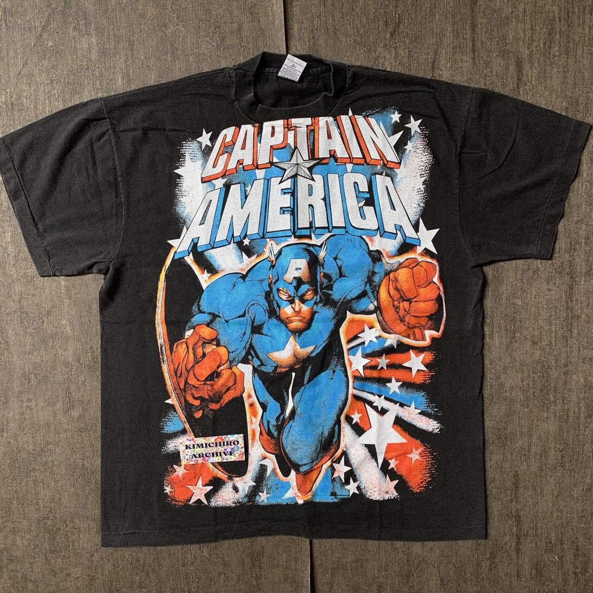 image of Anima x Marvel Comics Captain America X Avengers X Marve Tees X Bbotlegg in Faded Black (Size XL)