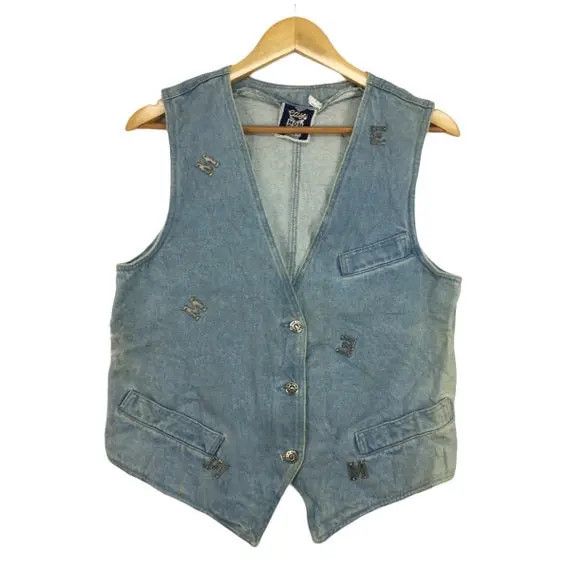 EASY MONDRIAN Blue Denim Vest Casual Clothing Made in Italy