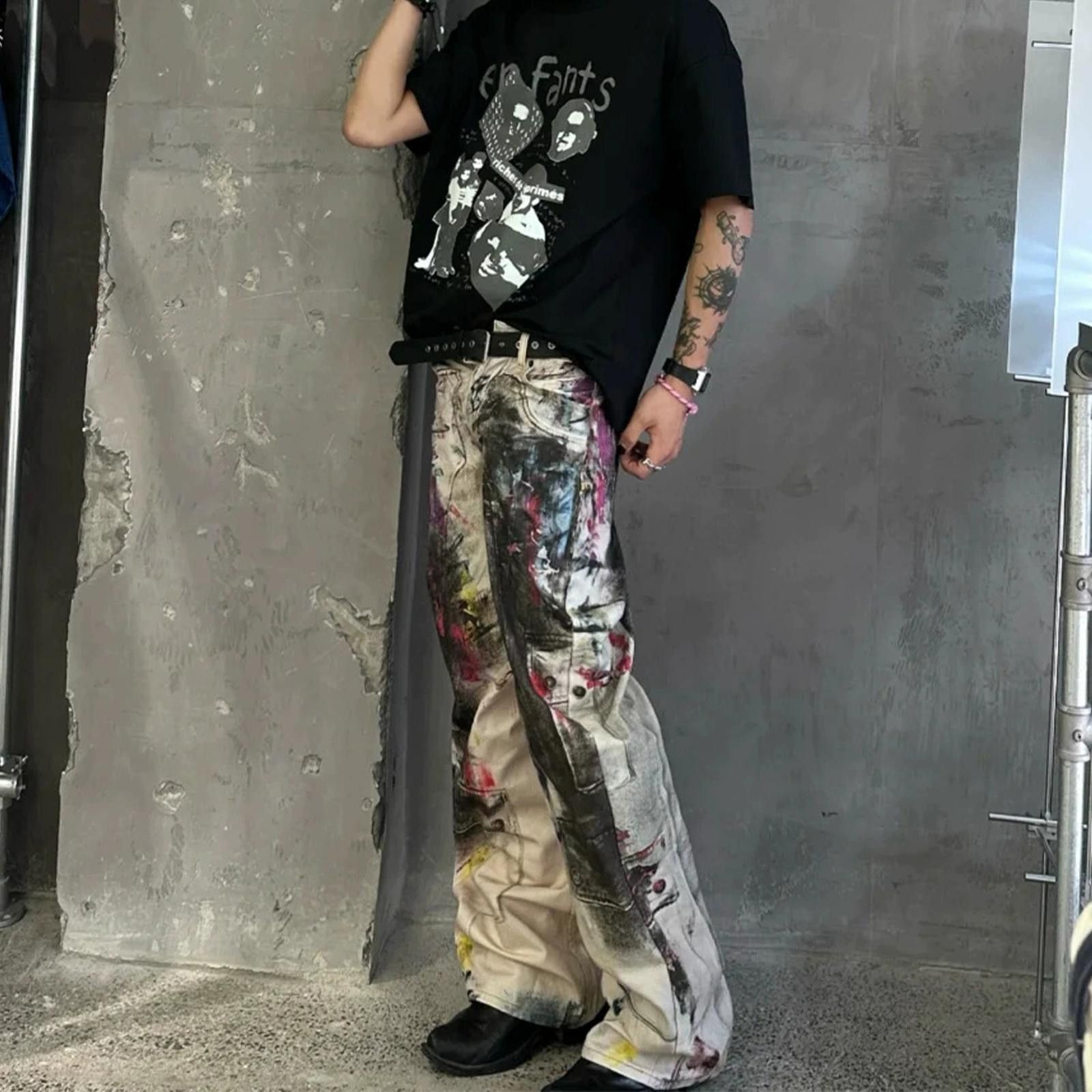 Other Paint-Splattered Wide Leg Jeans, Artistic Streetwear Size US 32 / EU 48 - 2 Thumbnail