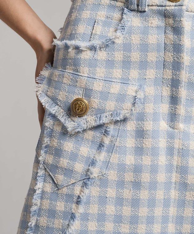 Balmain o1s1wg110825 Checkered Tweed Skirt in Blue/White Size 28" / US 6 / IT 42 - 5 Thumbnail